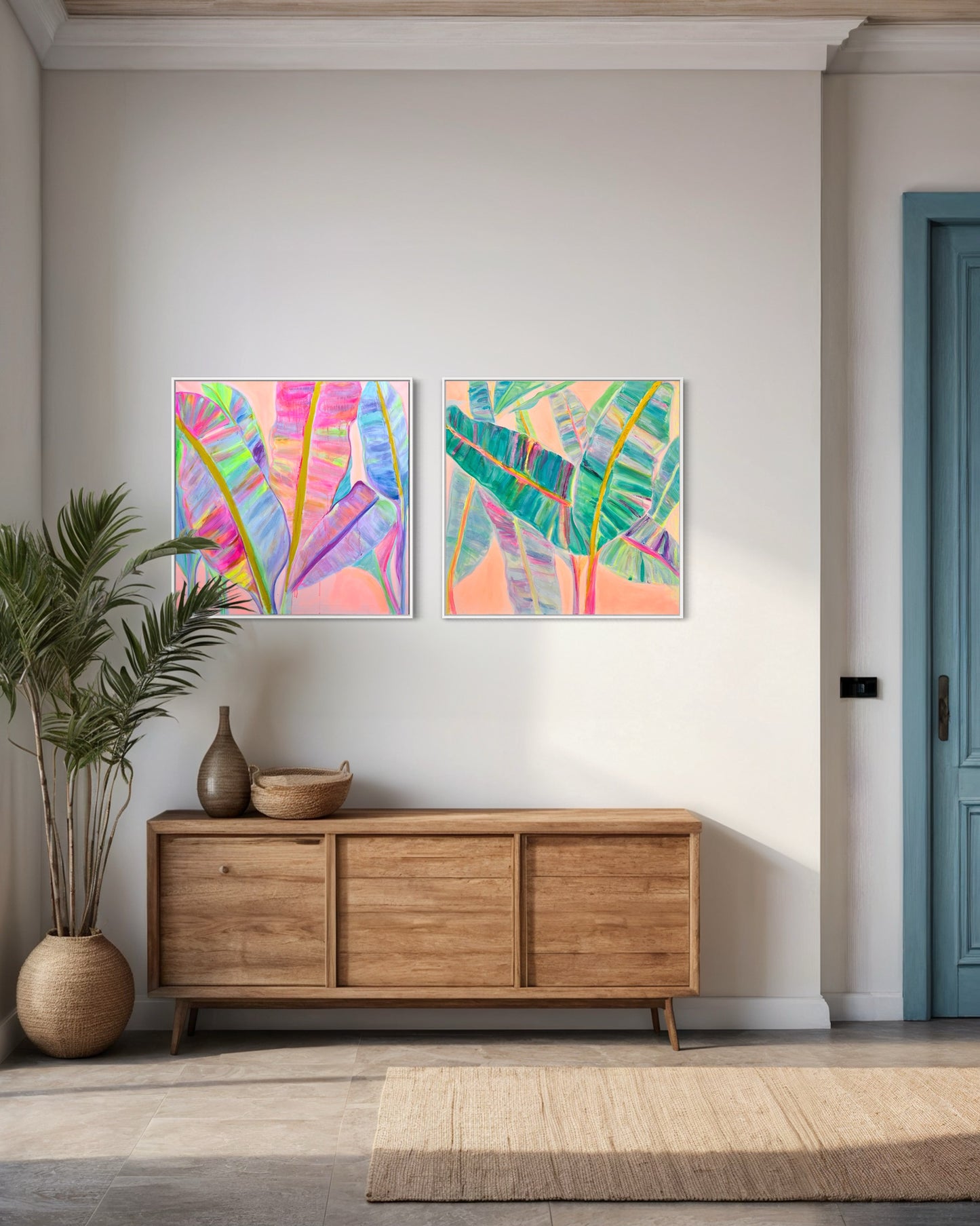 COLOUR POP BOTANICAL PRINT SET: 'Rainbow Banana Leaves' & 'Rainbow Banana Leaves II' - Kathryn Sillince Artist