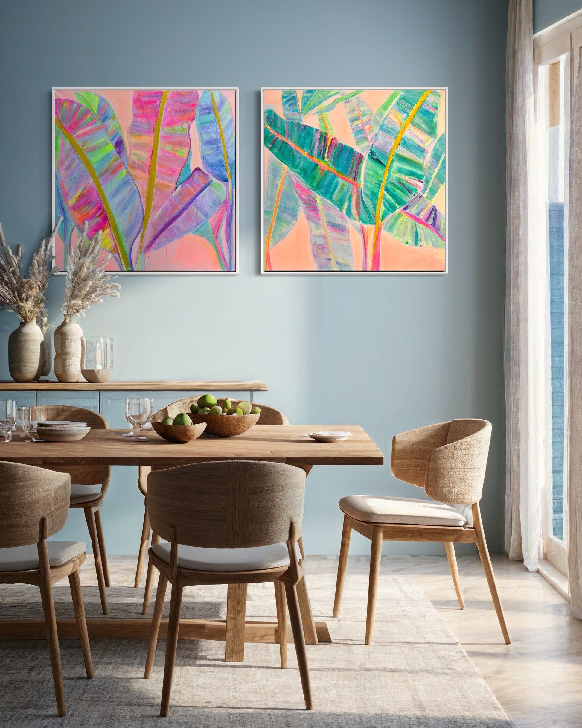COLOUR POP BOTANICAL PRINT SET: 'Rainbow Banana Leaves' & 'Rainbow Banana Leaves II' - Kathryn Sillince Artist