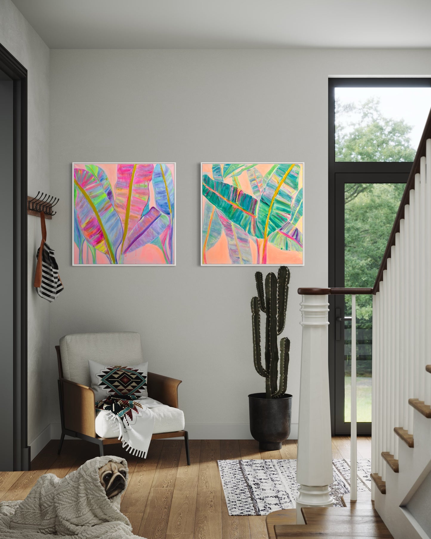 COLOUR POP BOTANICAL PRINT SET: 'Rainbow Banana Leaves' & 'Rainbow Banana Leaves II' - Kathryn Sillince Artist