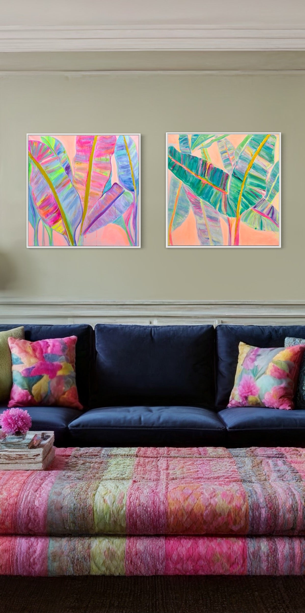 COLOUR POP BOTANICAL PRINT SET: 'Rainbow Banana Leaves' & 'Rainbow Banana Leaves II' - Kathryn Sillince Artist