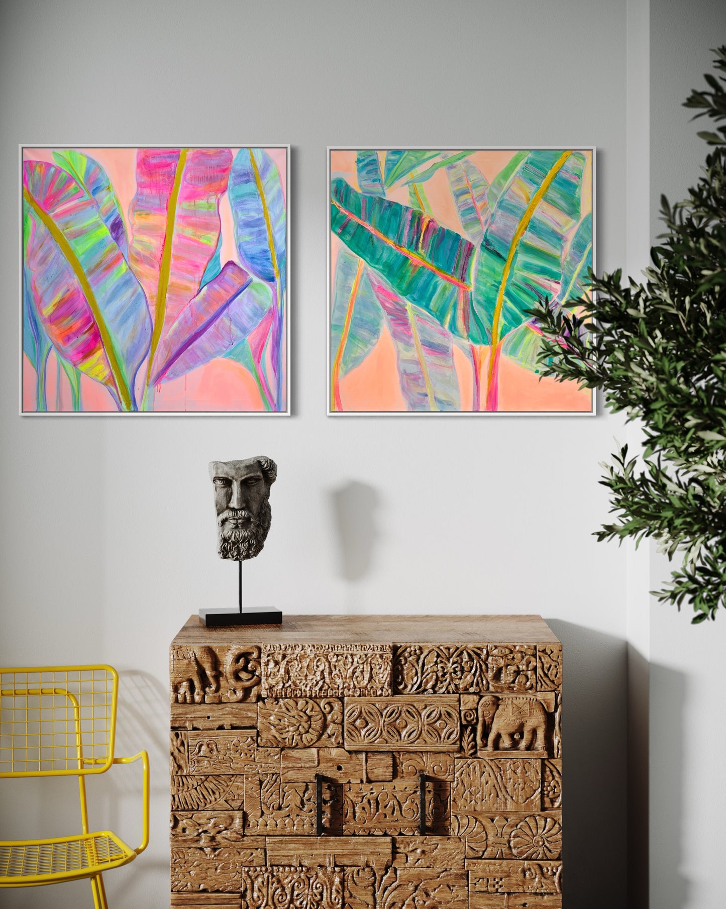 COLOUR POP BOTANICAL PRINT SET: 'Rainbow Banana Leaves' & 'Rainbow Banana Leaves II' - Kathryn Sillince Artist