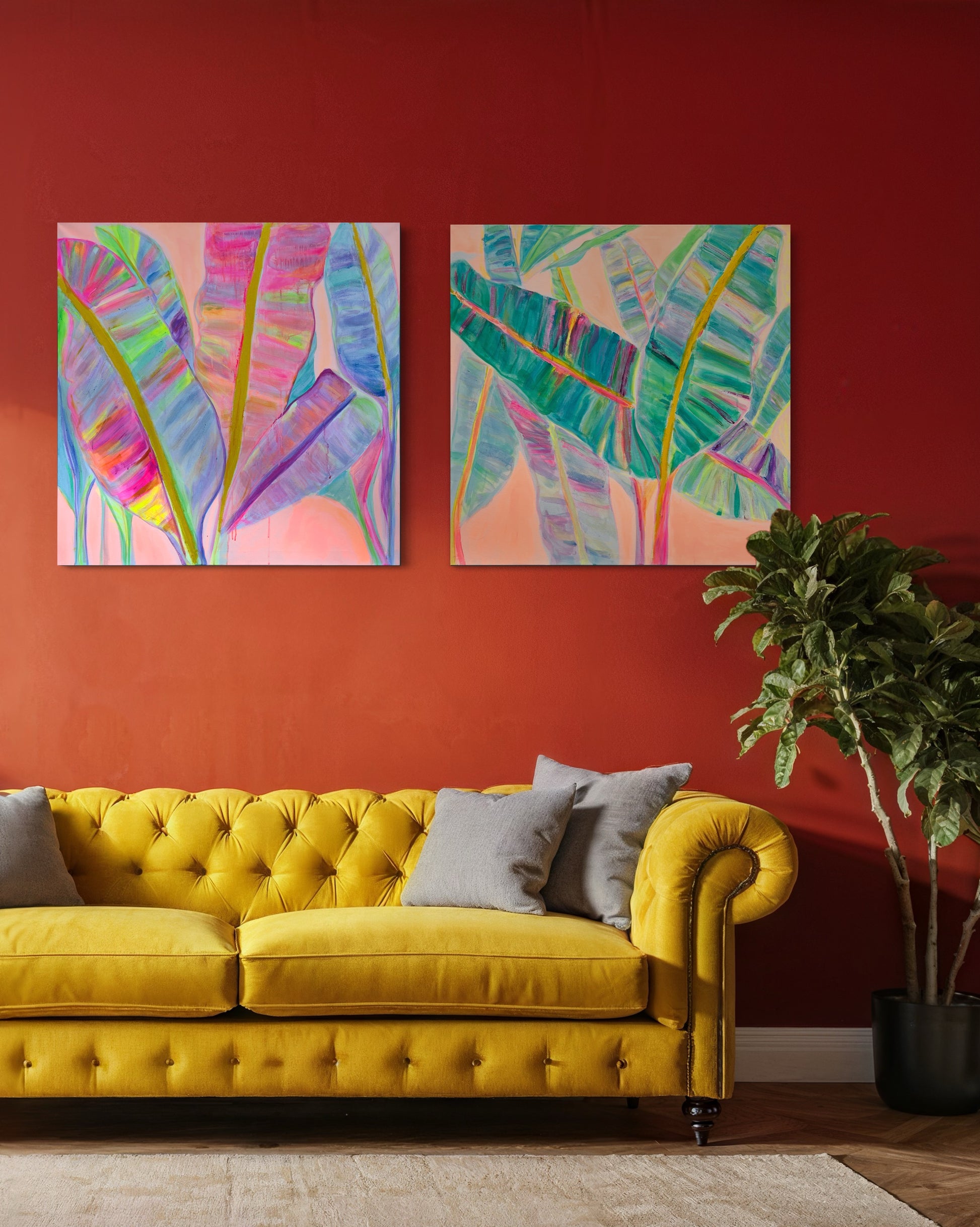 COLOUR POP BOTANICAL PRINT SET: 'Rainbow Banana Leaves' & 'Rainbow Banana Leaves II' - Kathryn Sillince Artist