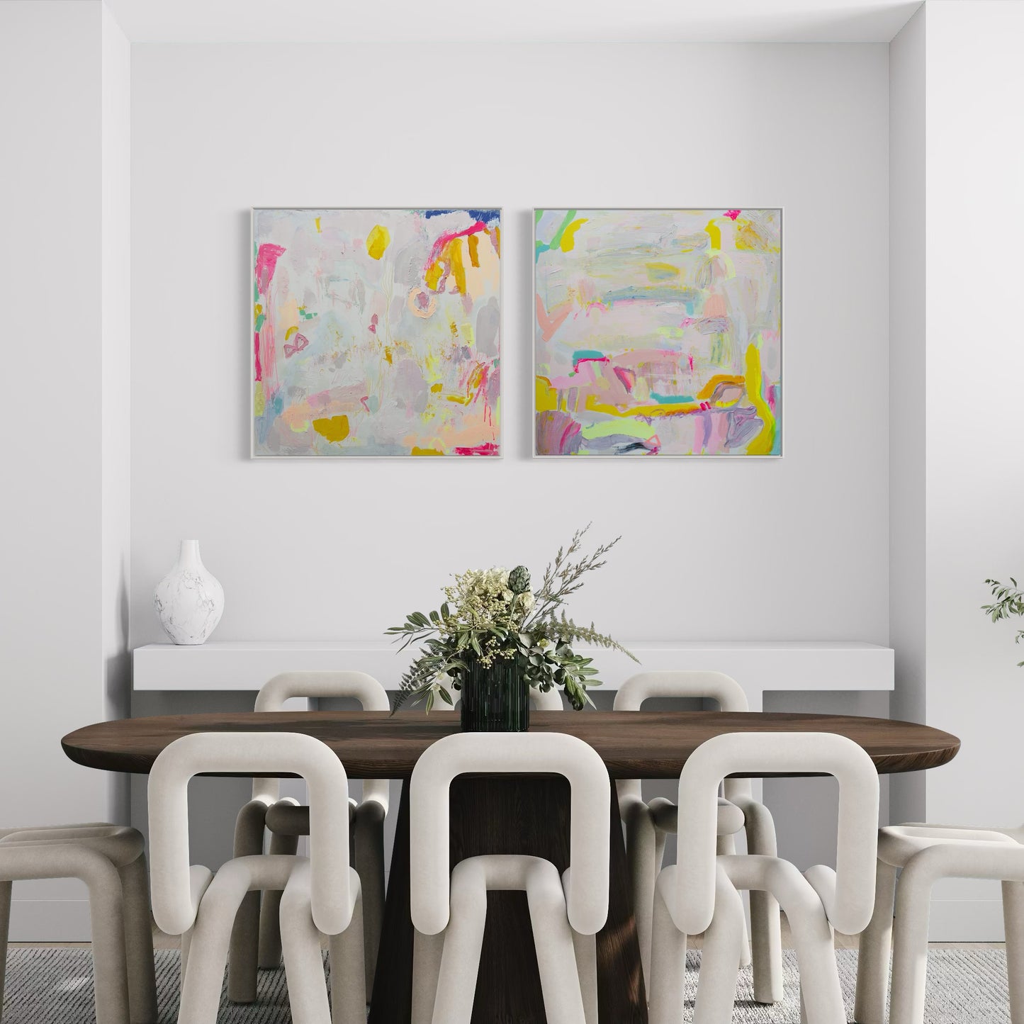 PASTEL ABSTRACT PRINT SET: 'Let's Stay Here' & 'Watching The World Go By' - Kathryn Sillince Artist