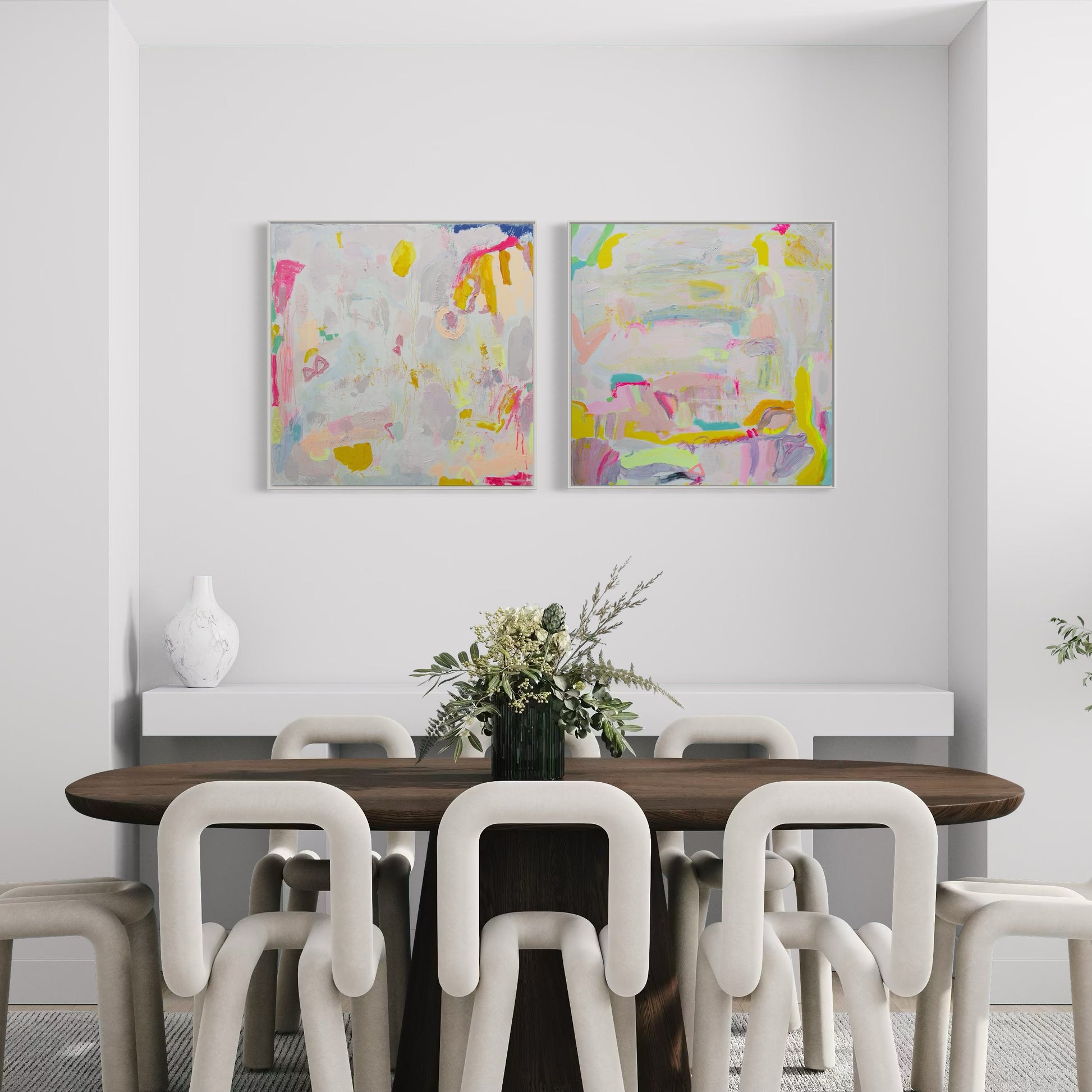 PASTEL ABSTRACT PRINT SET: 'Let's Stay Here' & 'Watching The World Go By' - Kathryn Sillince Artist