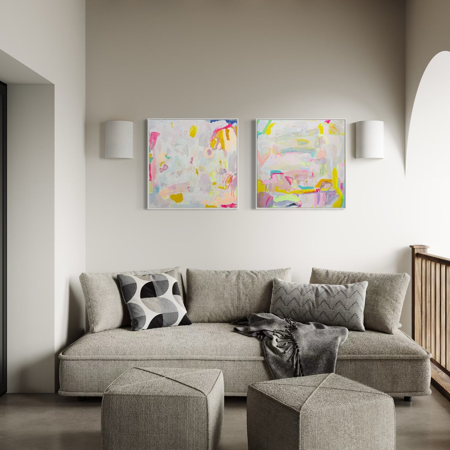 PASTEL ABSTRACT PRINT SET: 'Let's Stay Here' & 'Watching The World Go By' - Kathryn Sillince Artist