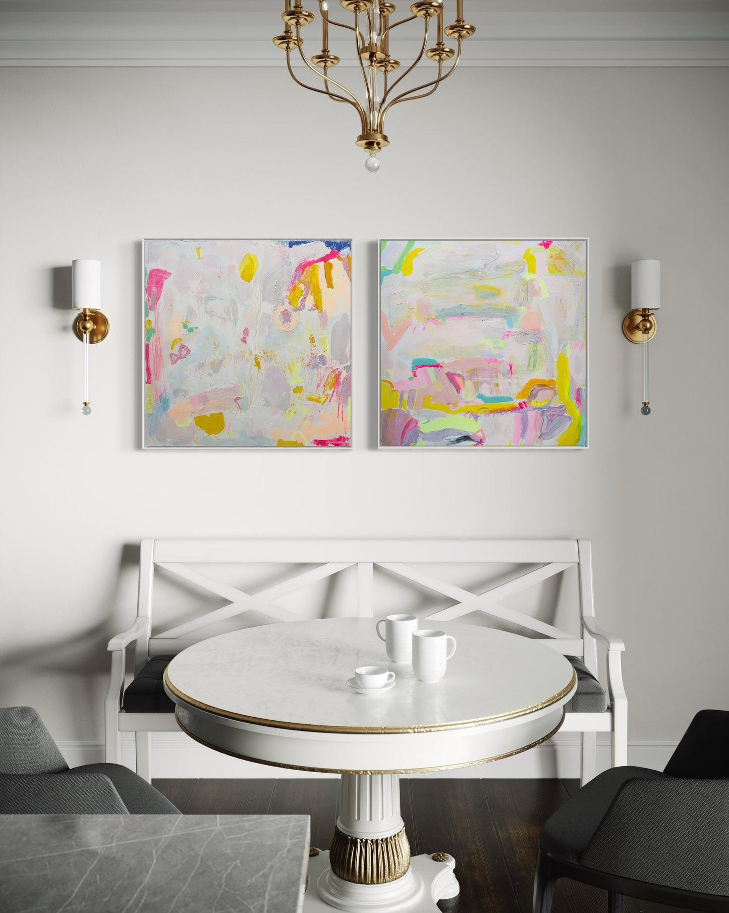 PASTEL ABSTRACT PRINT SET: 'Let's Stay Here' & 'Watching The World Go By' - Kathryn Sillince Artist