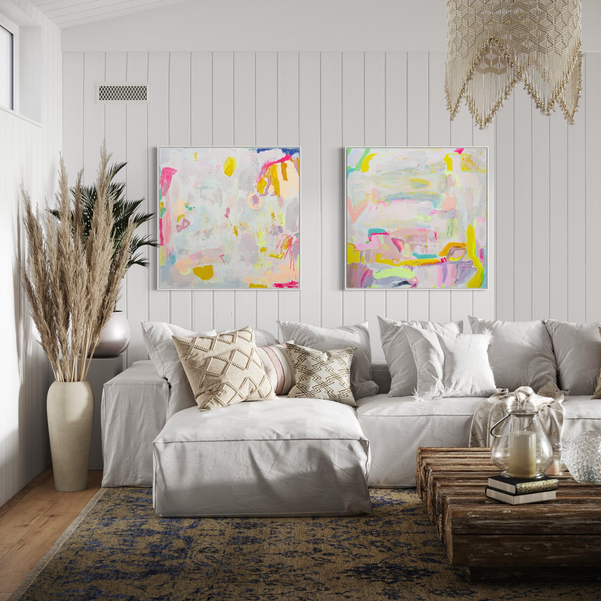 PASTEL ABSTRACT PRINT SET: 'Let's Stay Here' & 'Watching The World Go By' - Kathryn Sillince Artist