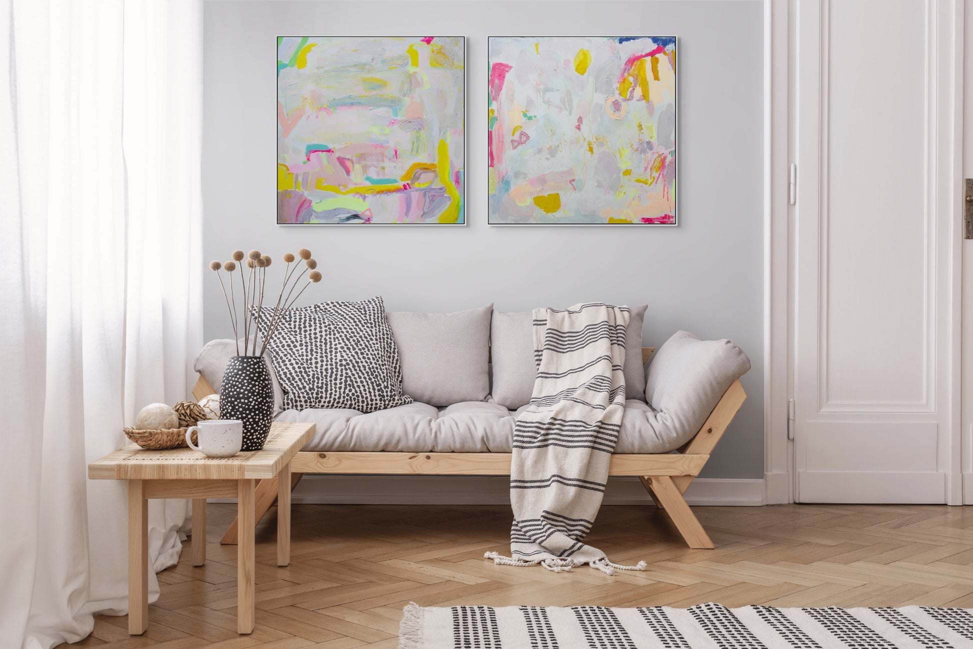 PASTEL ABSTRACT PRINT SET: 'Let's Stay Here' & 'Watching The World Go By' - Kathryn Sillince Artist