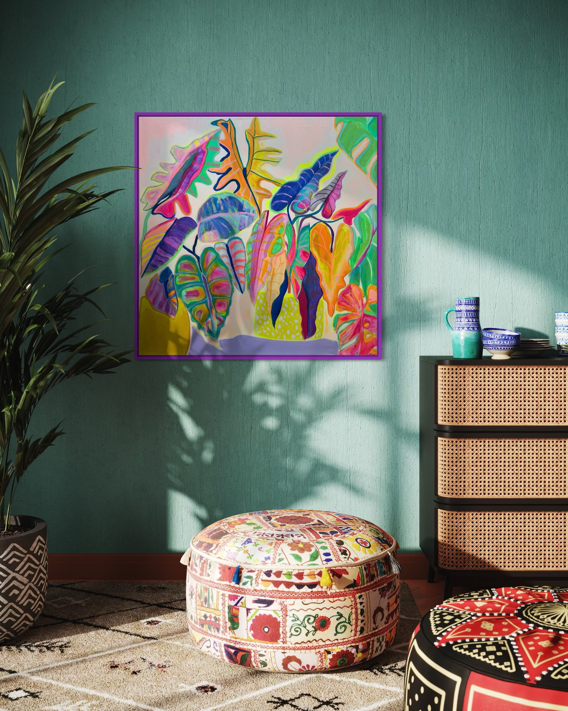 'Alocasia Revelation’ 82cm x 82cm - Kathryn Sillince Artist