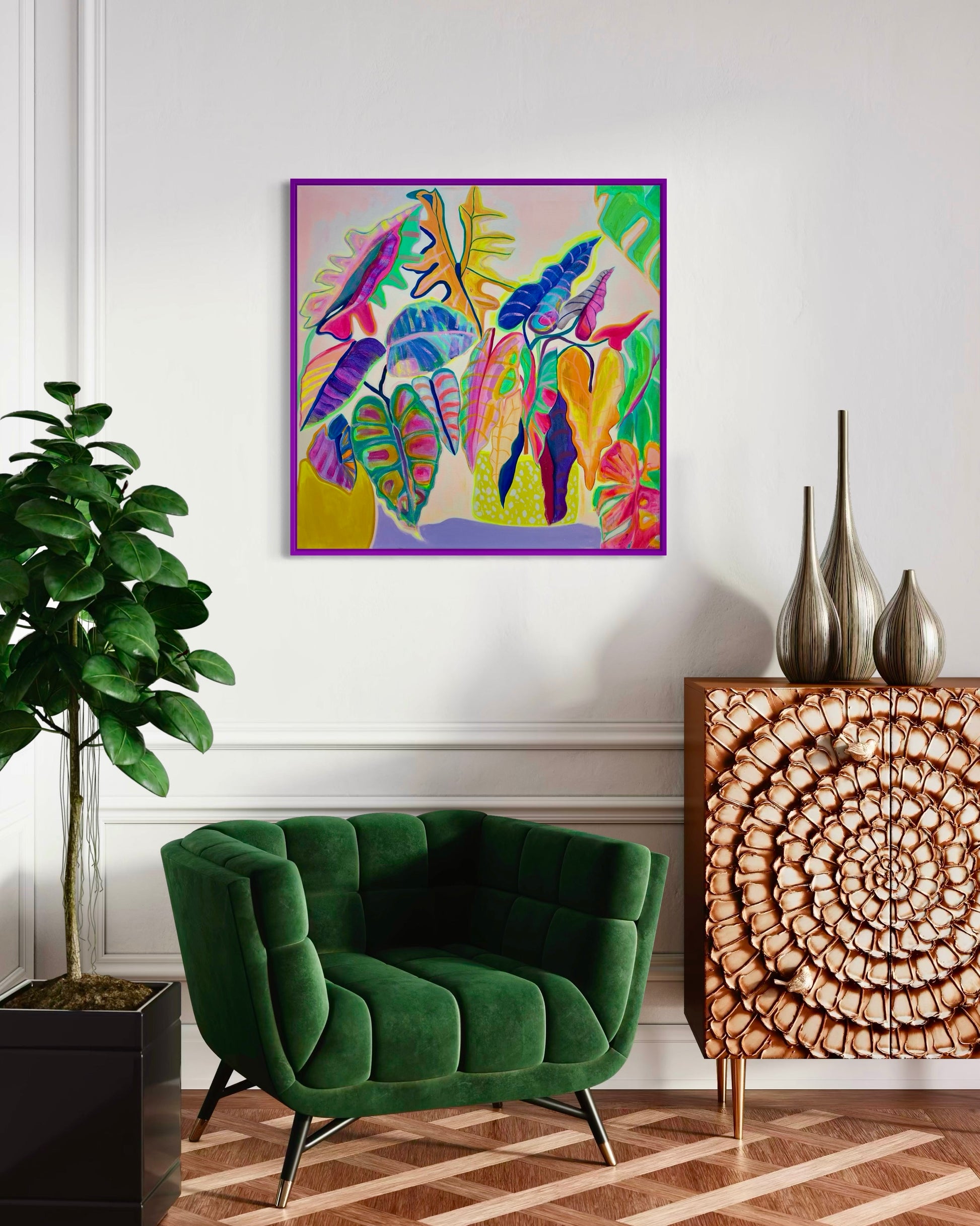 'Alocasia Revelation’ 82cm x 82cm - Kathryn Sillince Artist