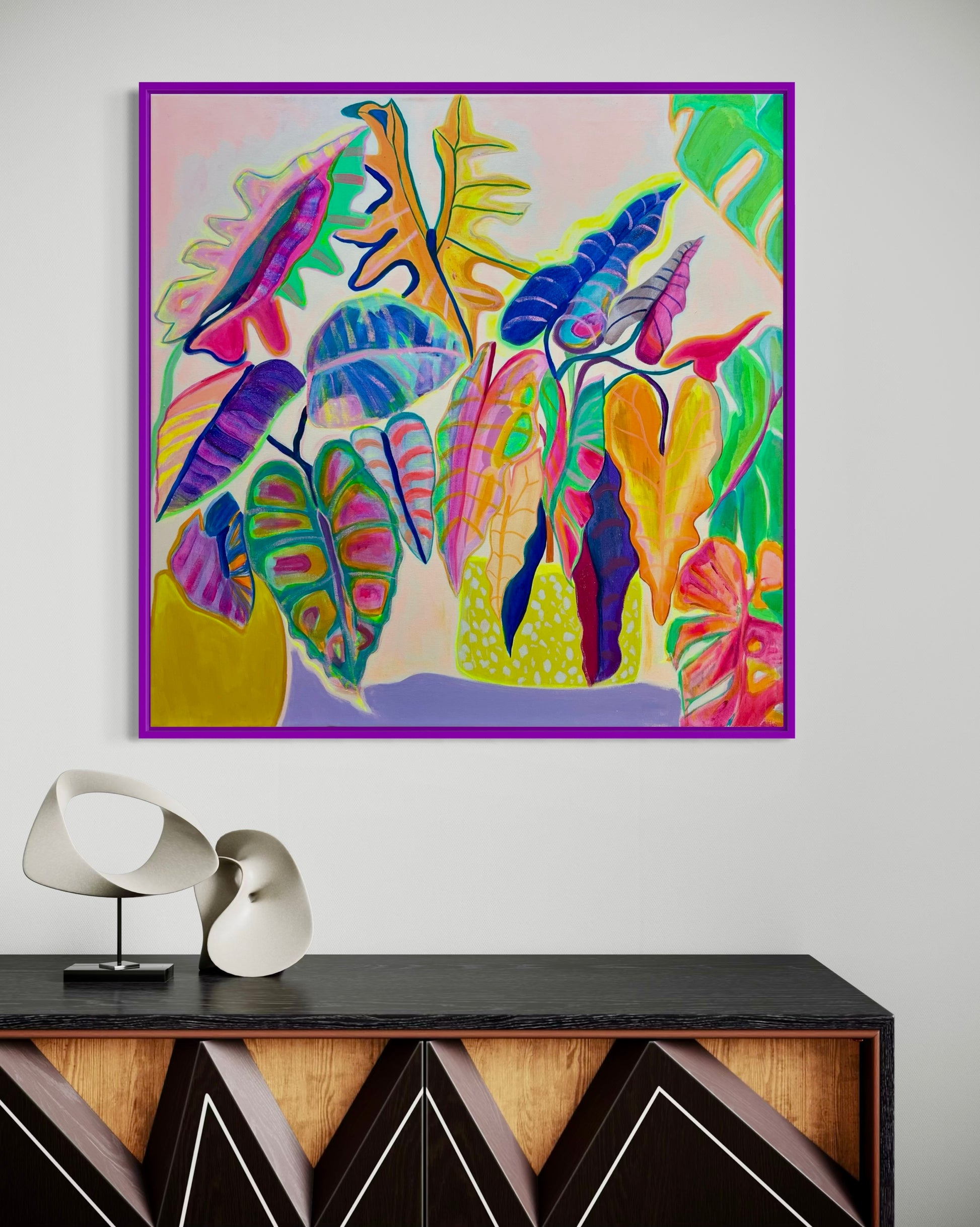 'Alocasia Revelation’ 82cm x 82cm - Kathryn Sillince Artist