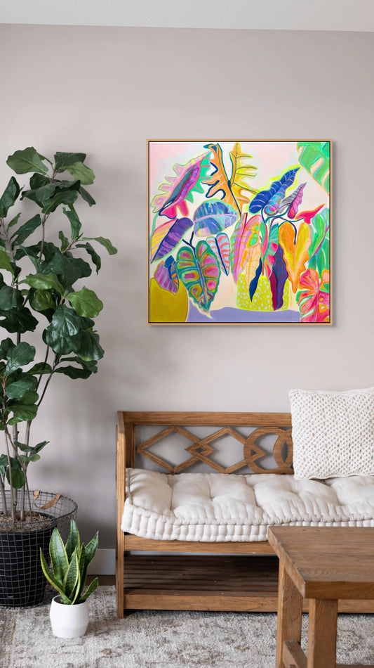 'Alocasia Revelation’ 82cm x 82cm - Kathryn Sillince Artist