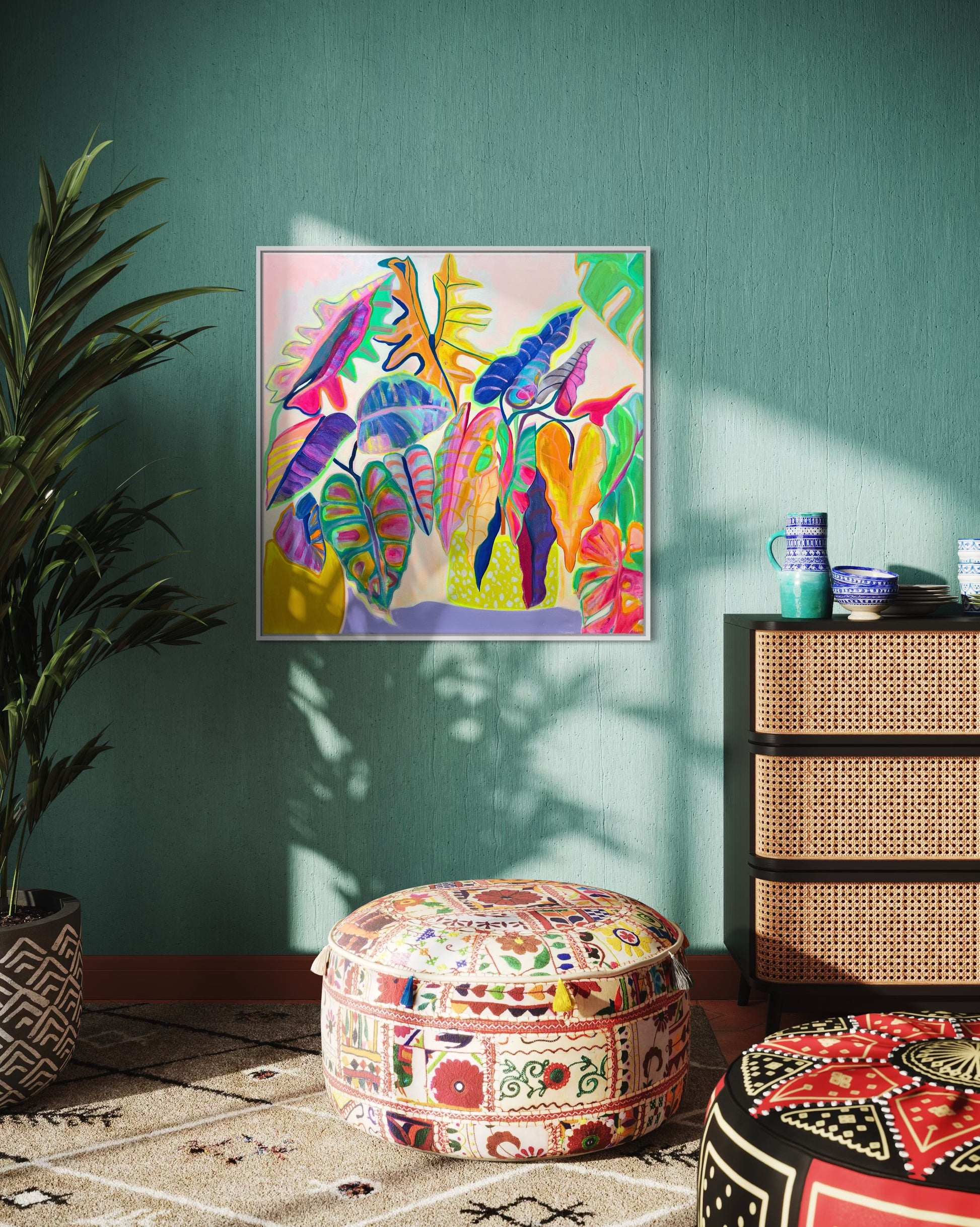 'Alocasia Revelation’ 82cm x 82cm - Kathryn Sillince Artist