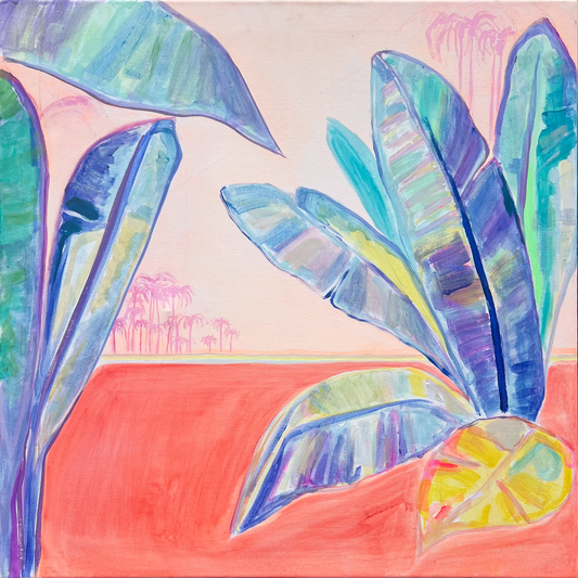 Blue Bananas, Red Sands 72cm x 72cm - Kathryn Sillince Artist