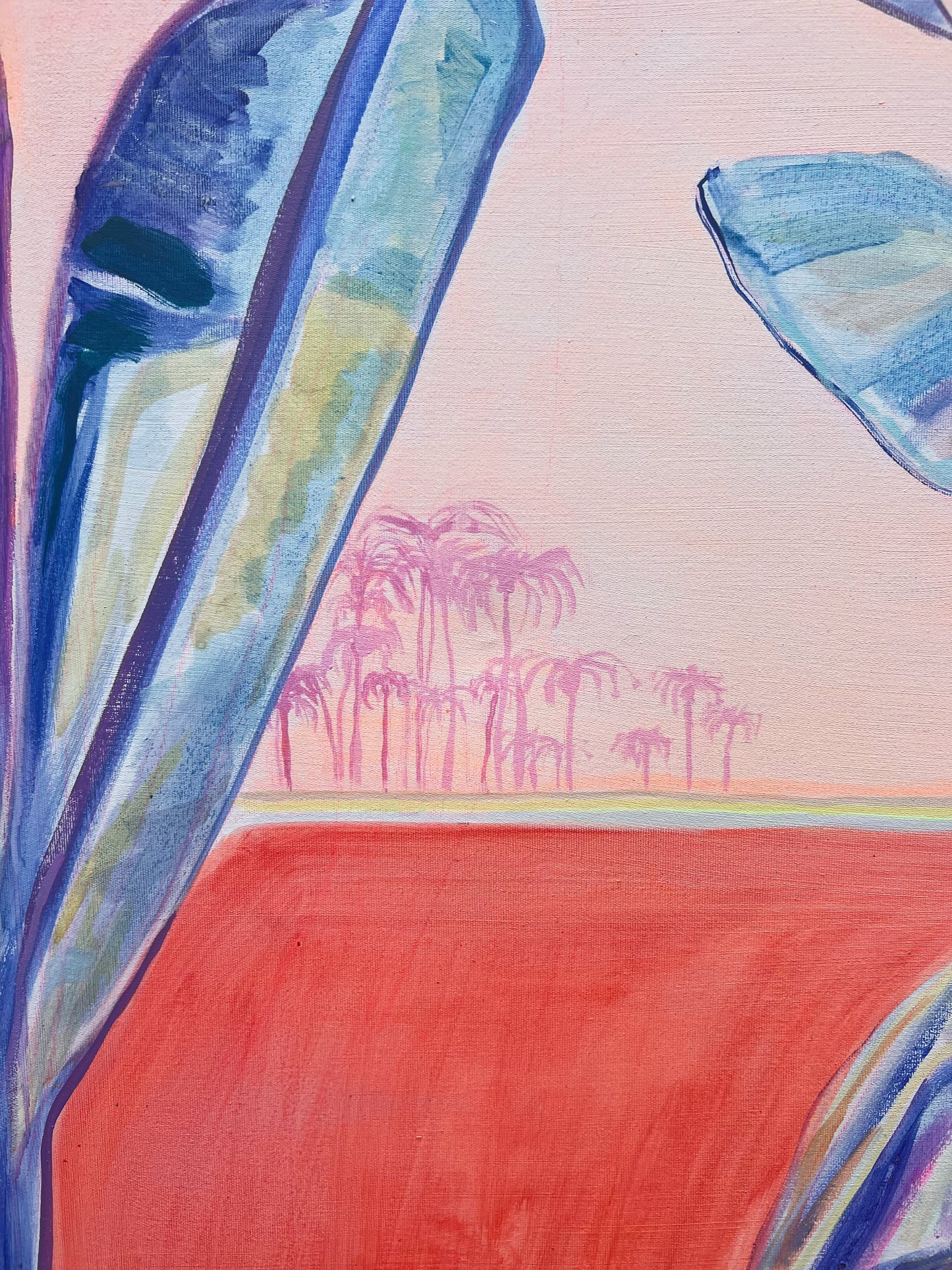 Blue Bananas, Red Sands 72cm x 72cm - Kathryn Sillince Artist