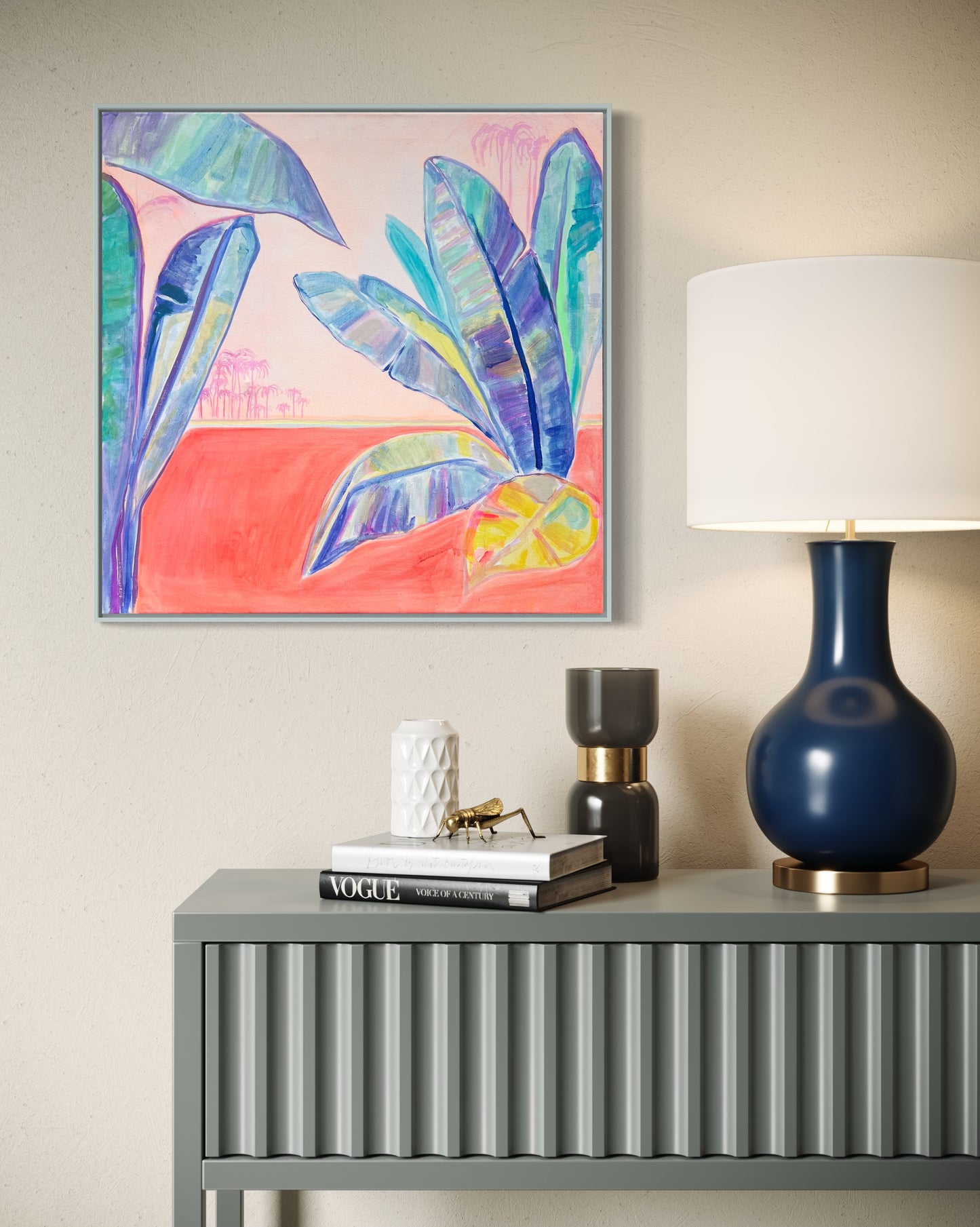 Blue Bananas, Red Sands 72cm x 72cm - Kathryn Sillince Artist