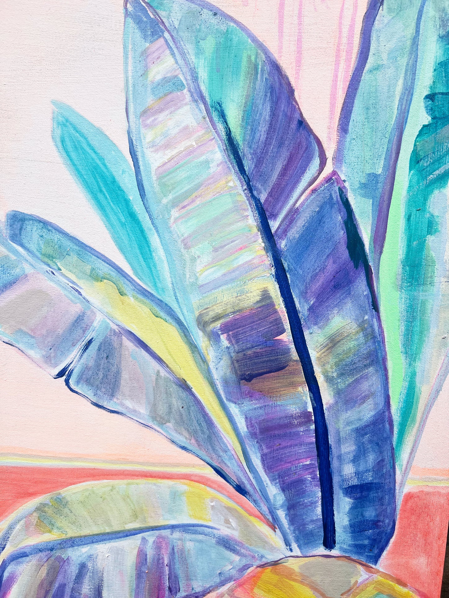 Blue Bananas, Red Sands 72cm x 72cm - Kathryn Sillince Artist
