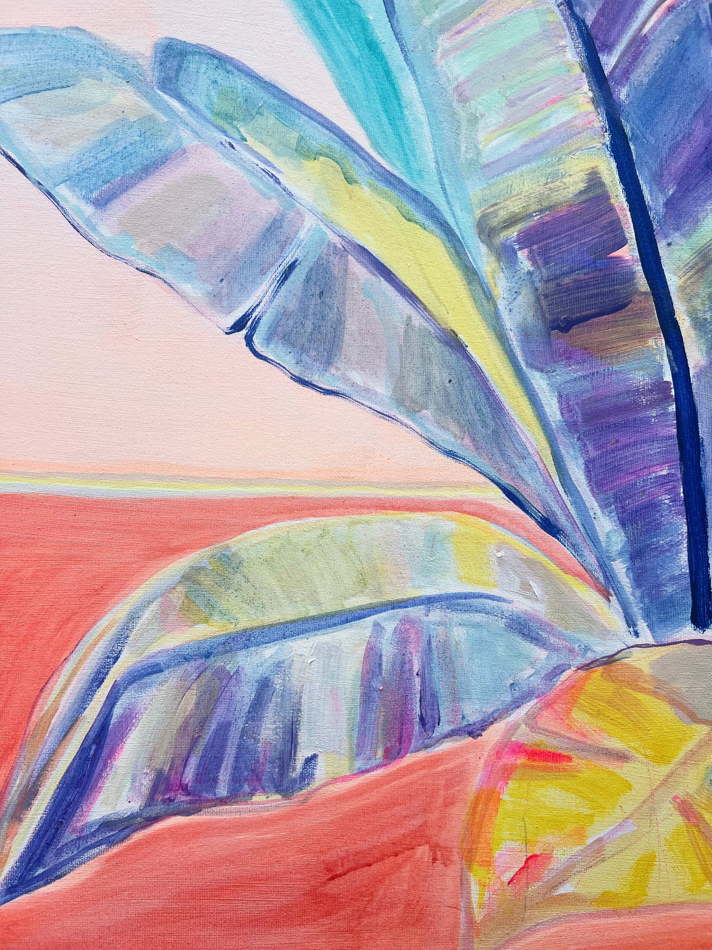 Blue Bananas, Red Sands 72cm x 72cm - Kathryn Sillince Artist