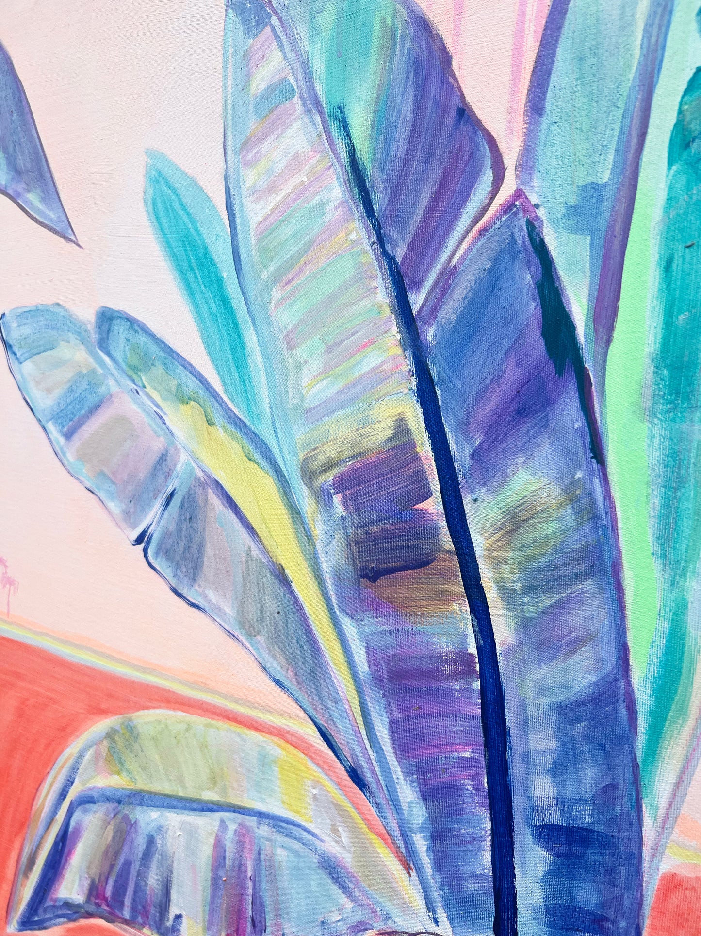 Blue Bananas, Red Sands 72cm x 72cm - Kathryn Sillince Artist