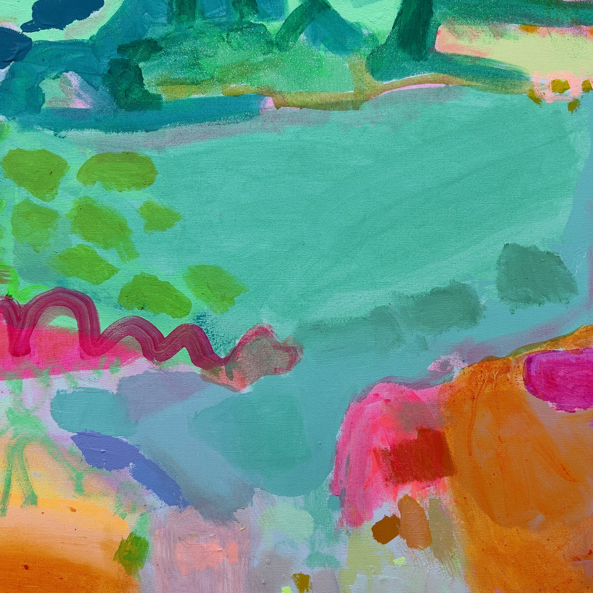 Abstract painting with colorful shapes and patterns