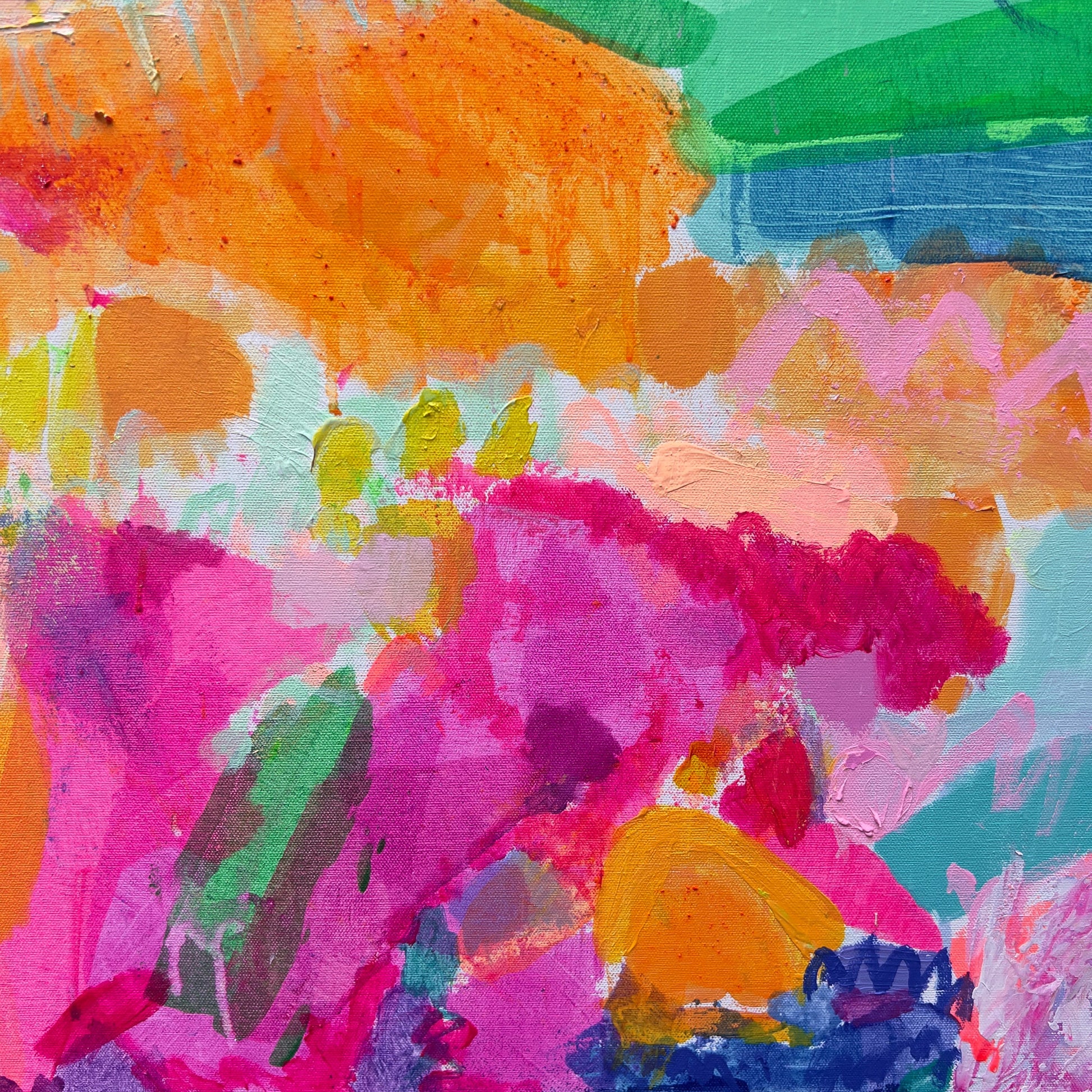 Abstract painting by artist Kathryn Sillince with vibrant colors on a textured surface
