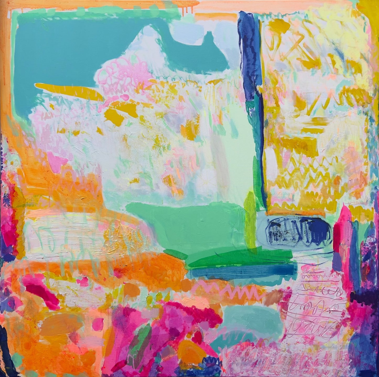 Abstract artwork with vibrant colors and textures