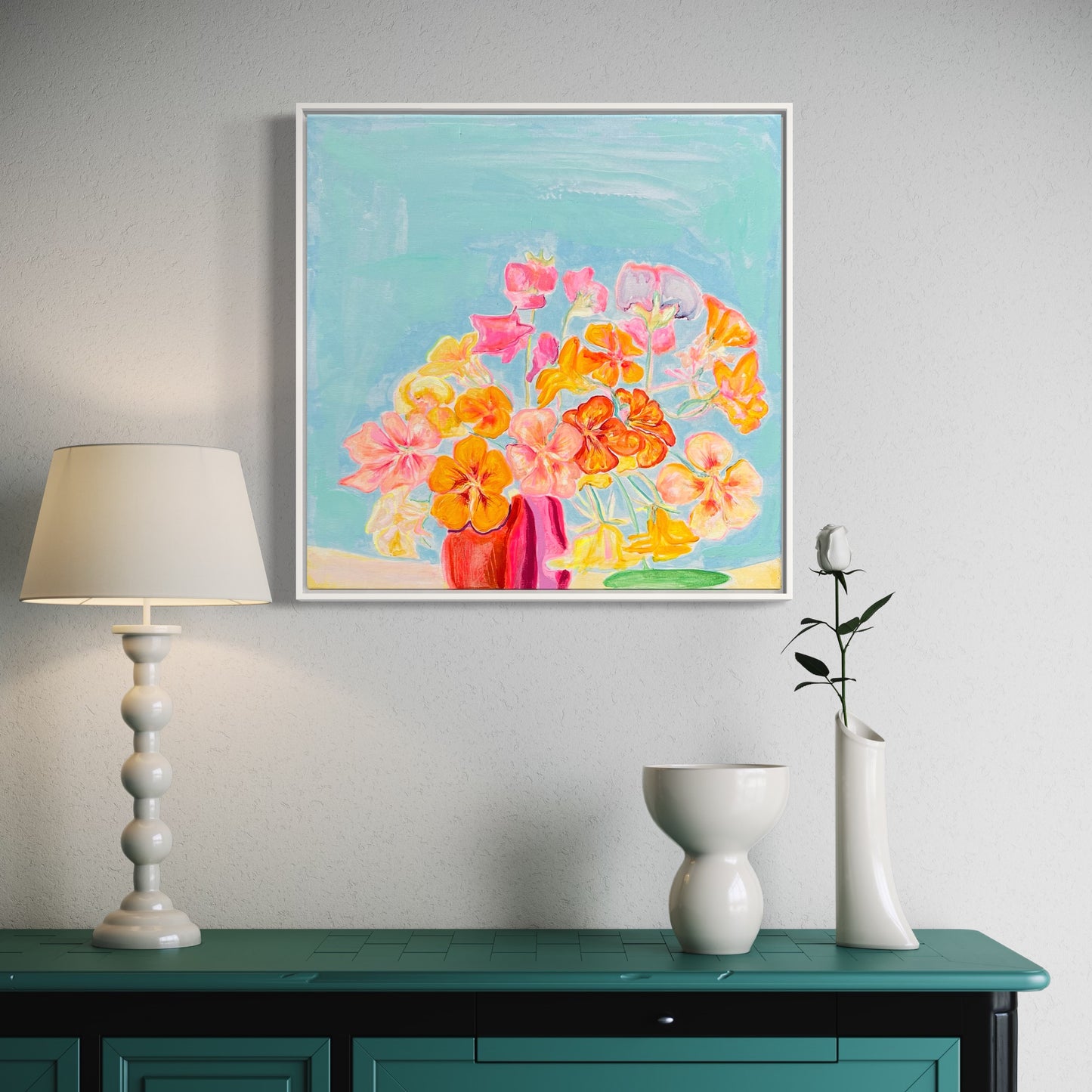 'Nasturtiums By The Pool'  54cm x 54cm - Kathryn Sillince Artist