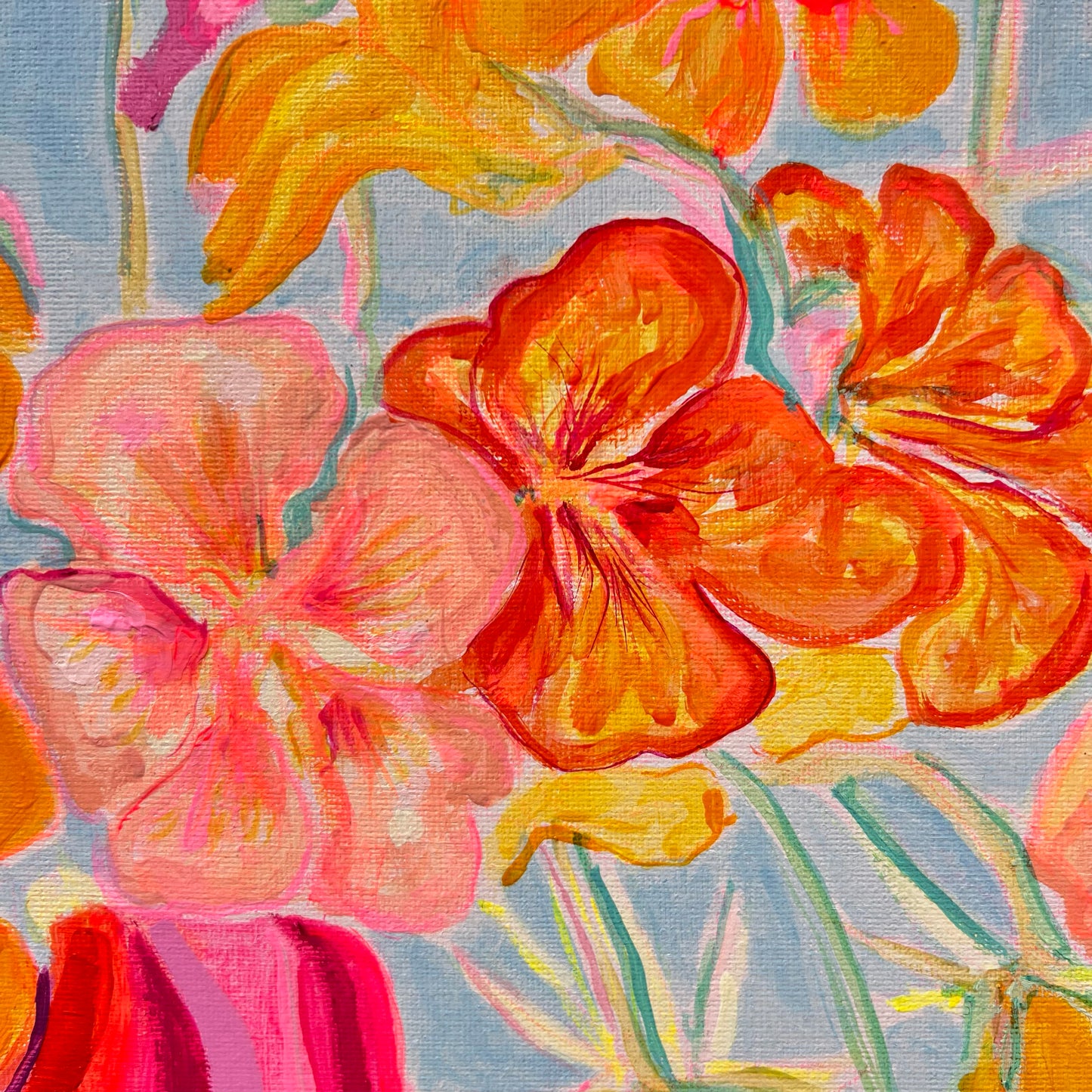 'Nasturtiums By The Pool'  54cm x 54cm - Kathryn Sillince Artist