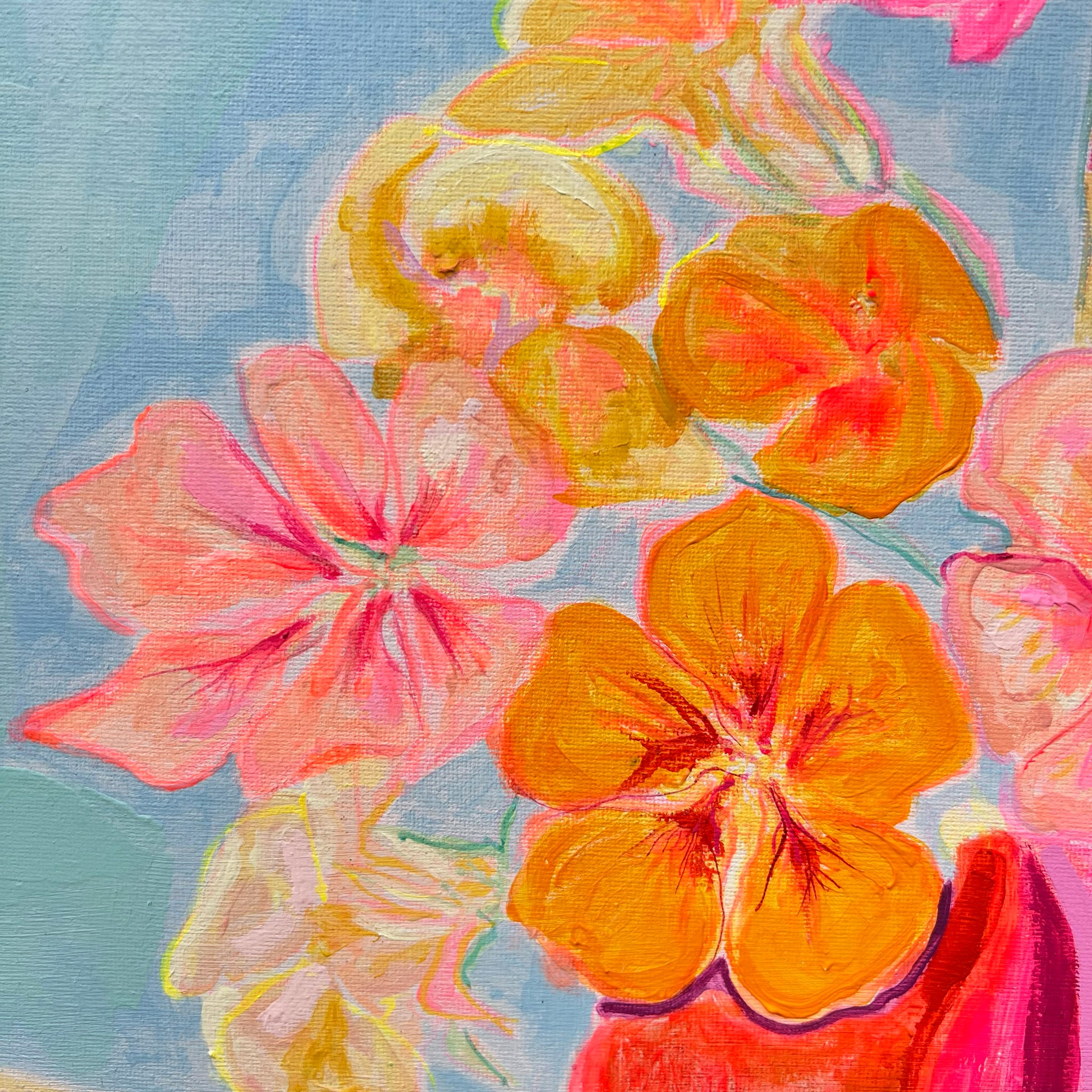 'Nasturtiums By The Pool'  54cm x 54cm - Kathryn Sillince Artist