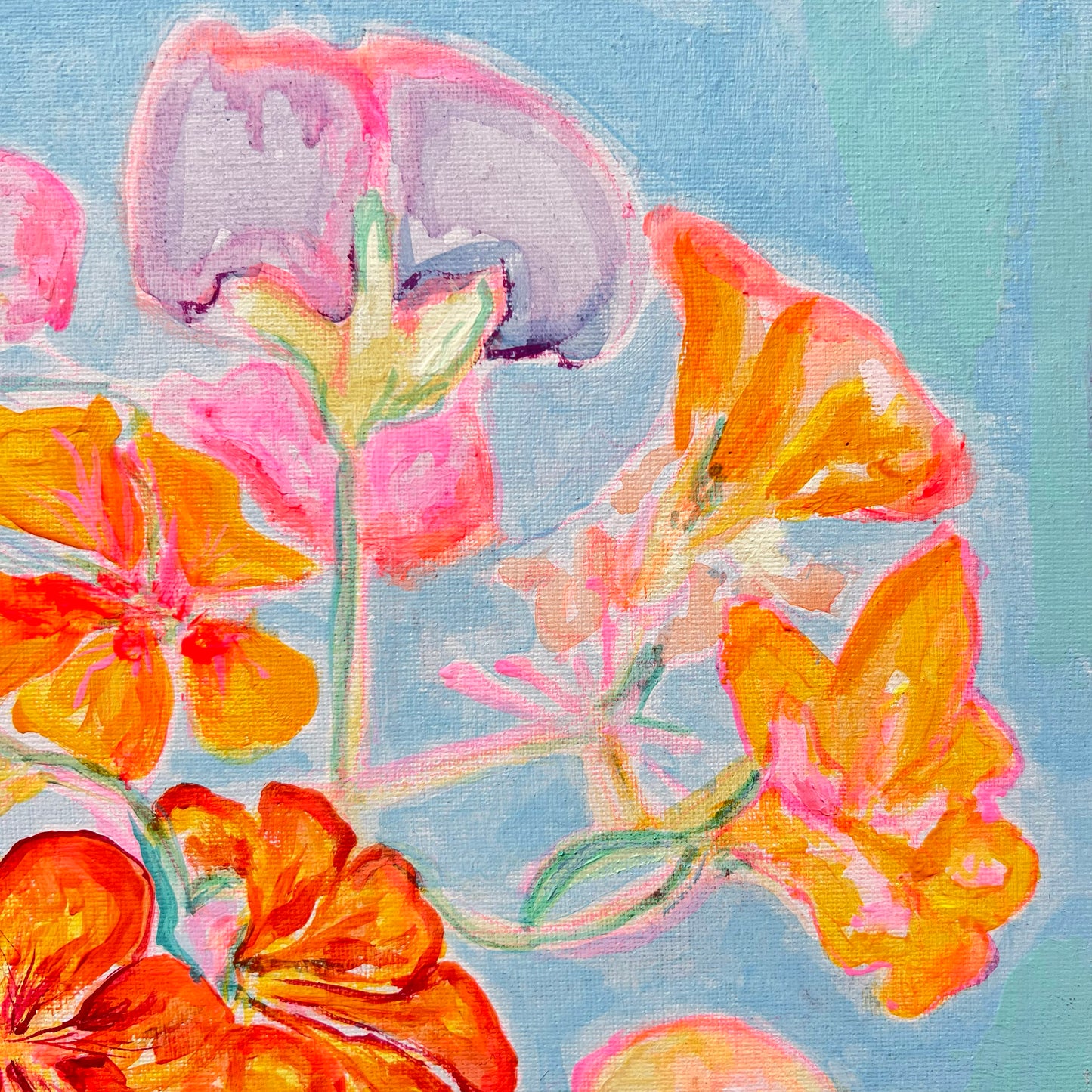 'Nasturtiums By The Pool'  54cm x 54cm - Kathryn Sillince Artist