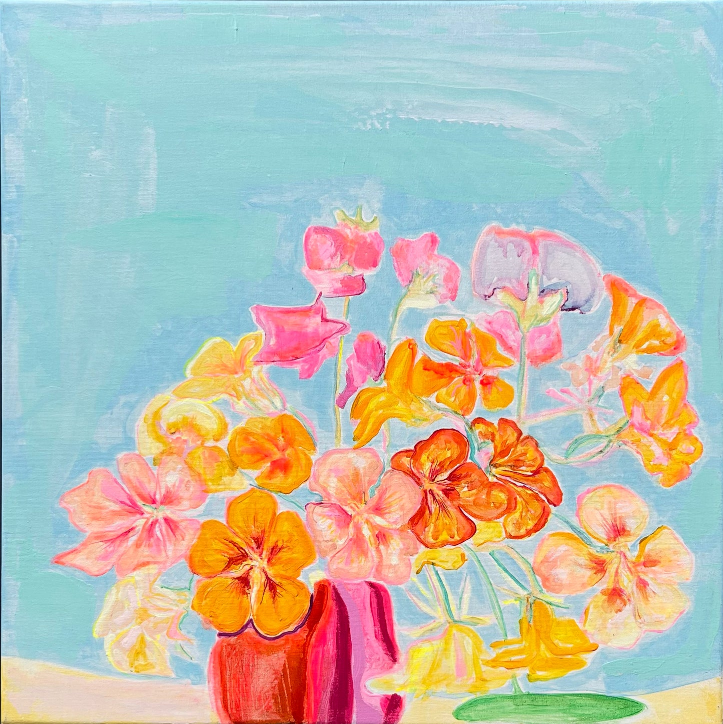 'Nasturtiums By The Pool'  54cm x 54cm - Kathryn Sillince Artist