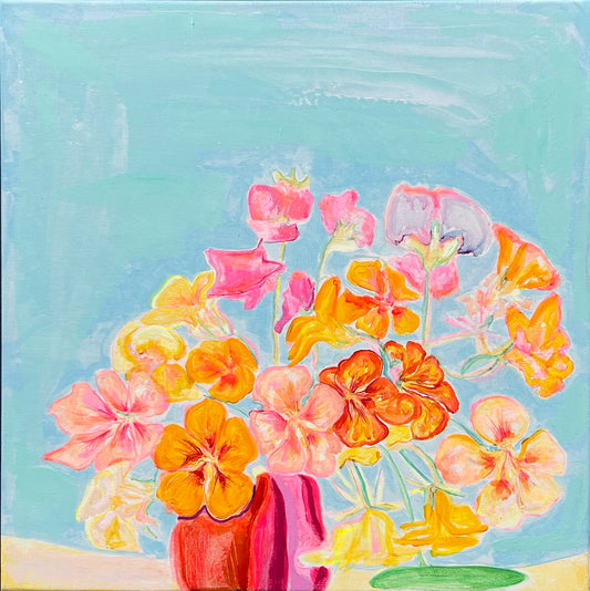 'Nasturtiums By The Pool'  54cm x 54cm - Kathryn Sillince Artist