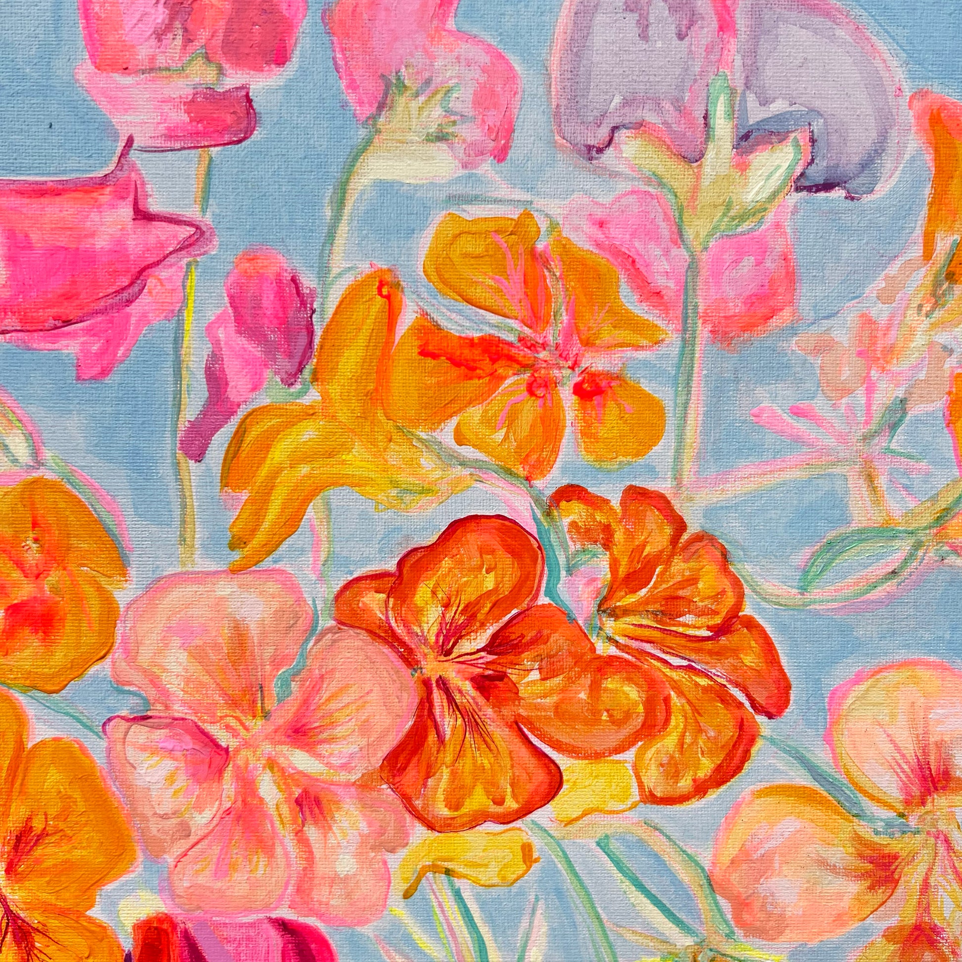 'Nasturtiums By The Pool'  54cm x 54cm - Kathryn Sillince Artist