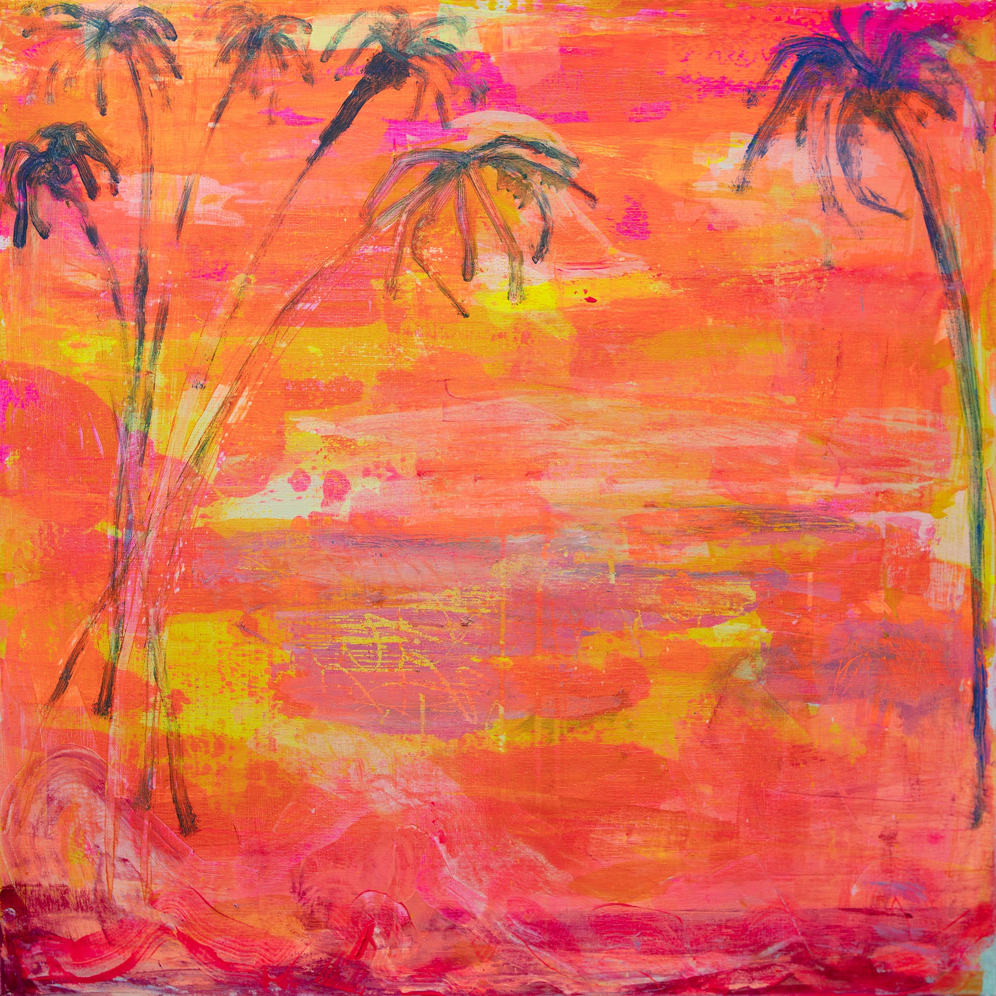 'Palms At Dusk'  77cm x 77cm - Kathryn Sillince Artist