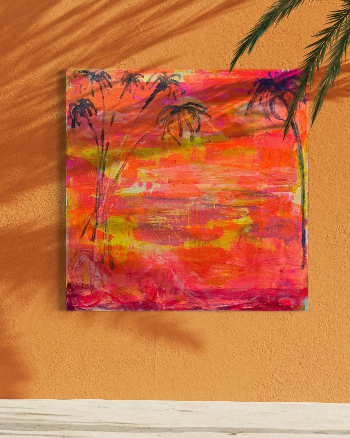 'Palms At Dusk'  77cm x 77cm - Kathryn Sillince Artist