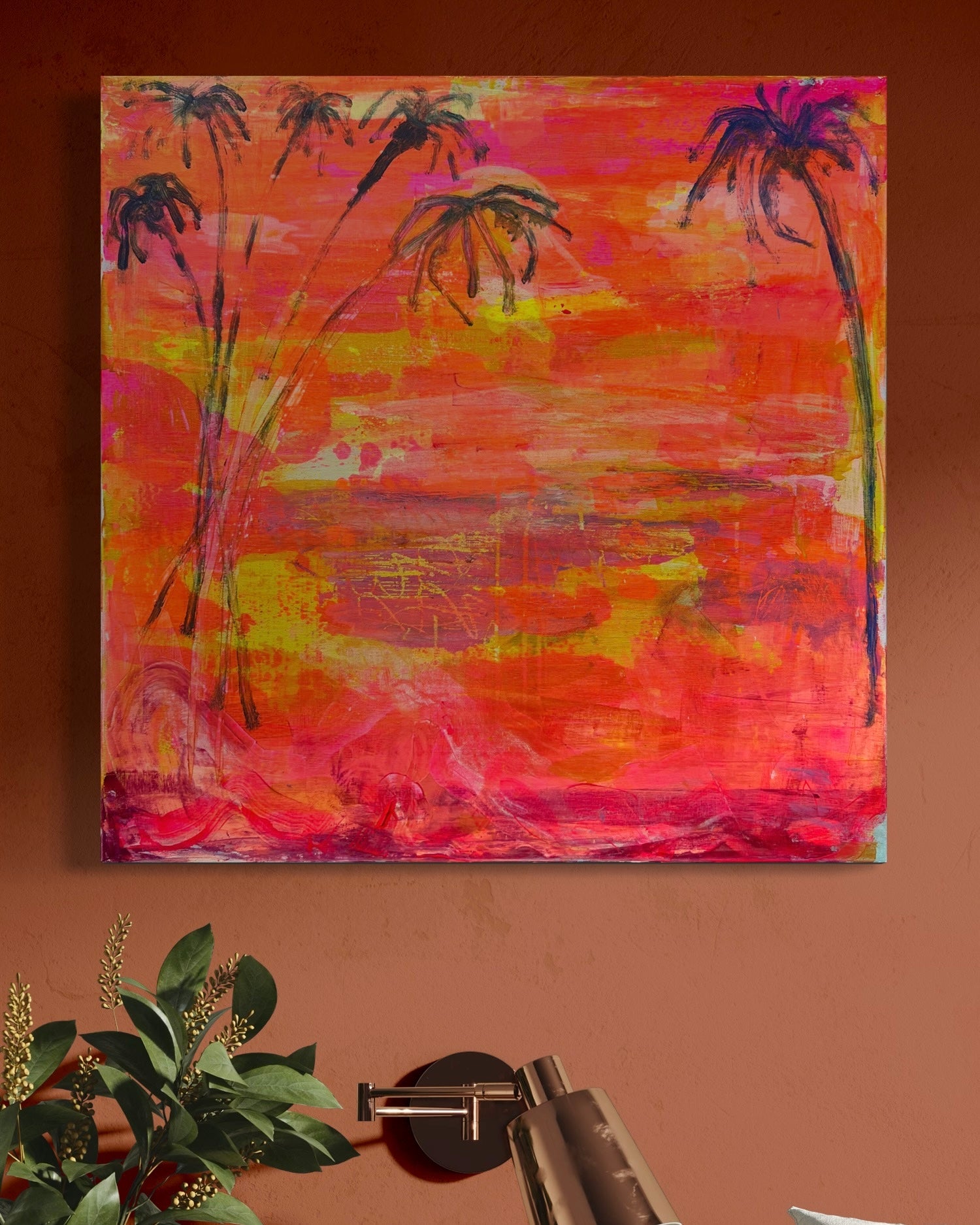 'Palms At Dusk'  77cm x 77cm - Kathryn Sillince Artist