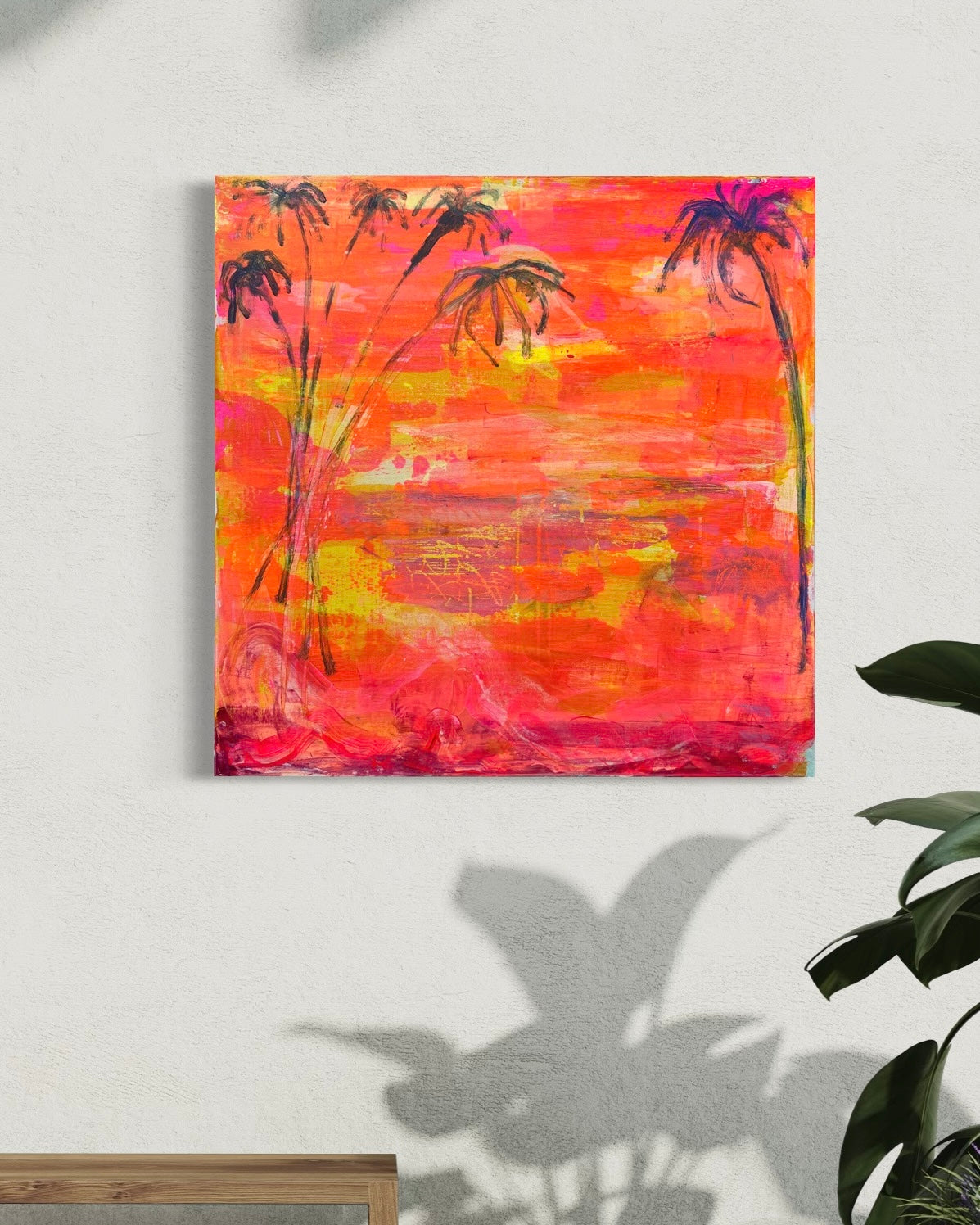 'Palms At Dusk'  77cm x 77cm - Kathryn Sillince Artist