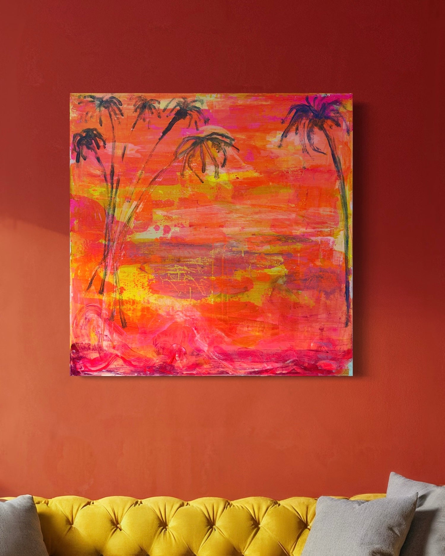 'Palms At Dusk'  77cm x 77cm - Kathryn Sillince Artist