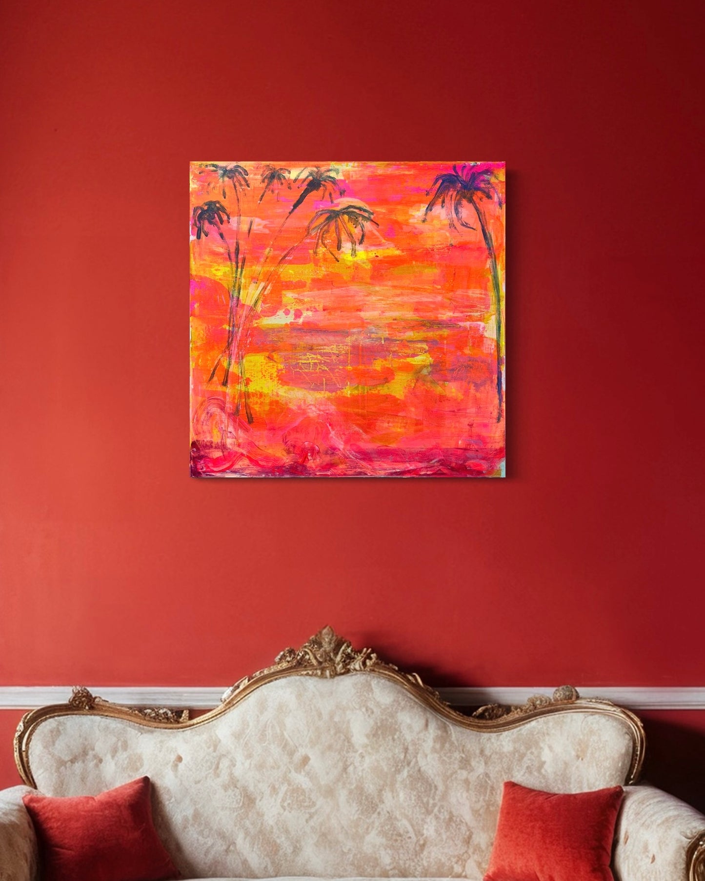 'Palms At Dusk'  77cm x 77cm - Kathryn Sillince Artist