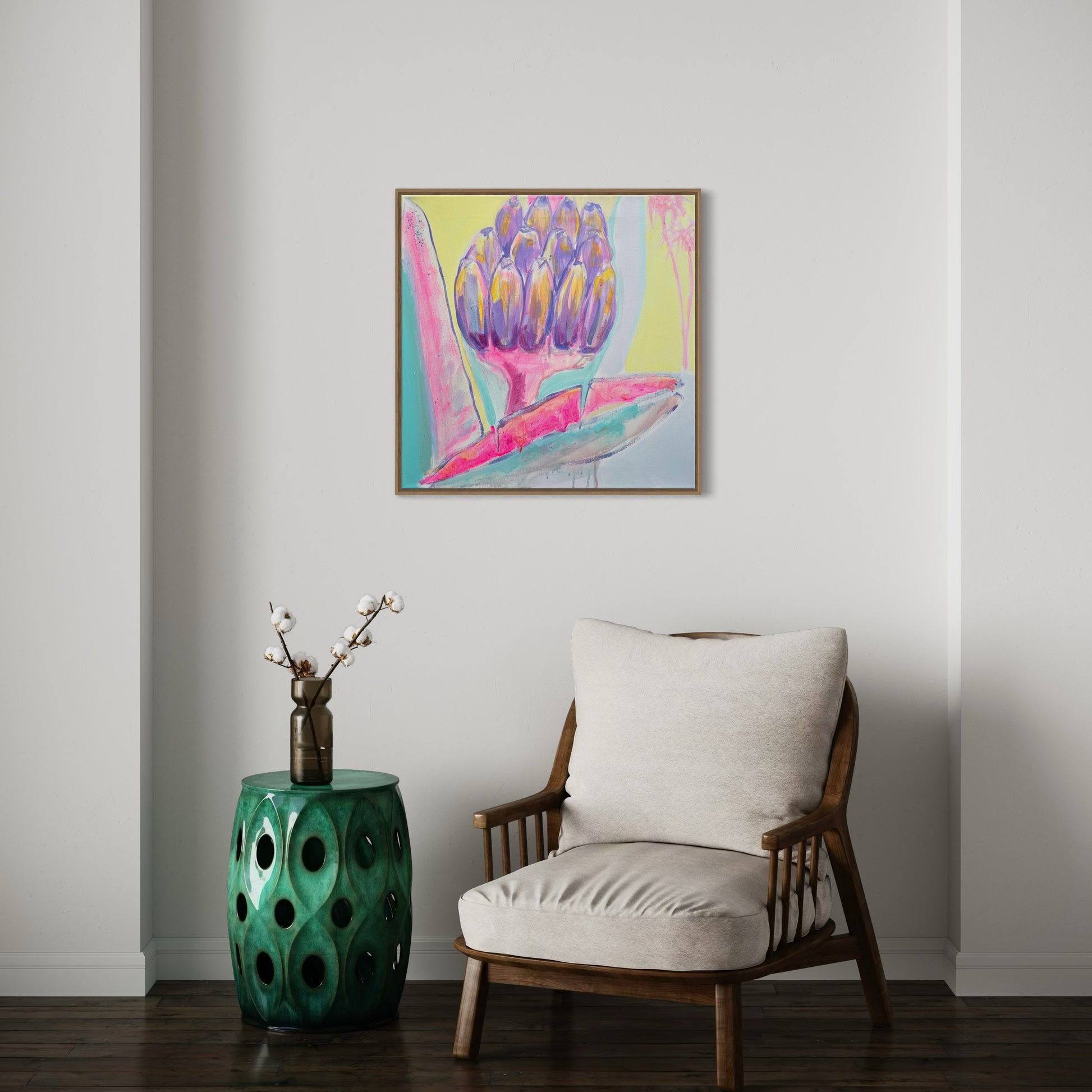 'Pink and Blue Banana Study'  51cm x 51cm - Kathryn Sillince Artist