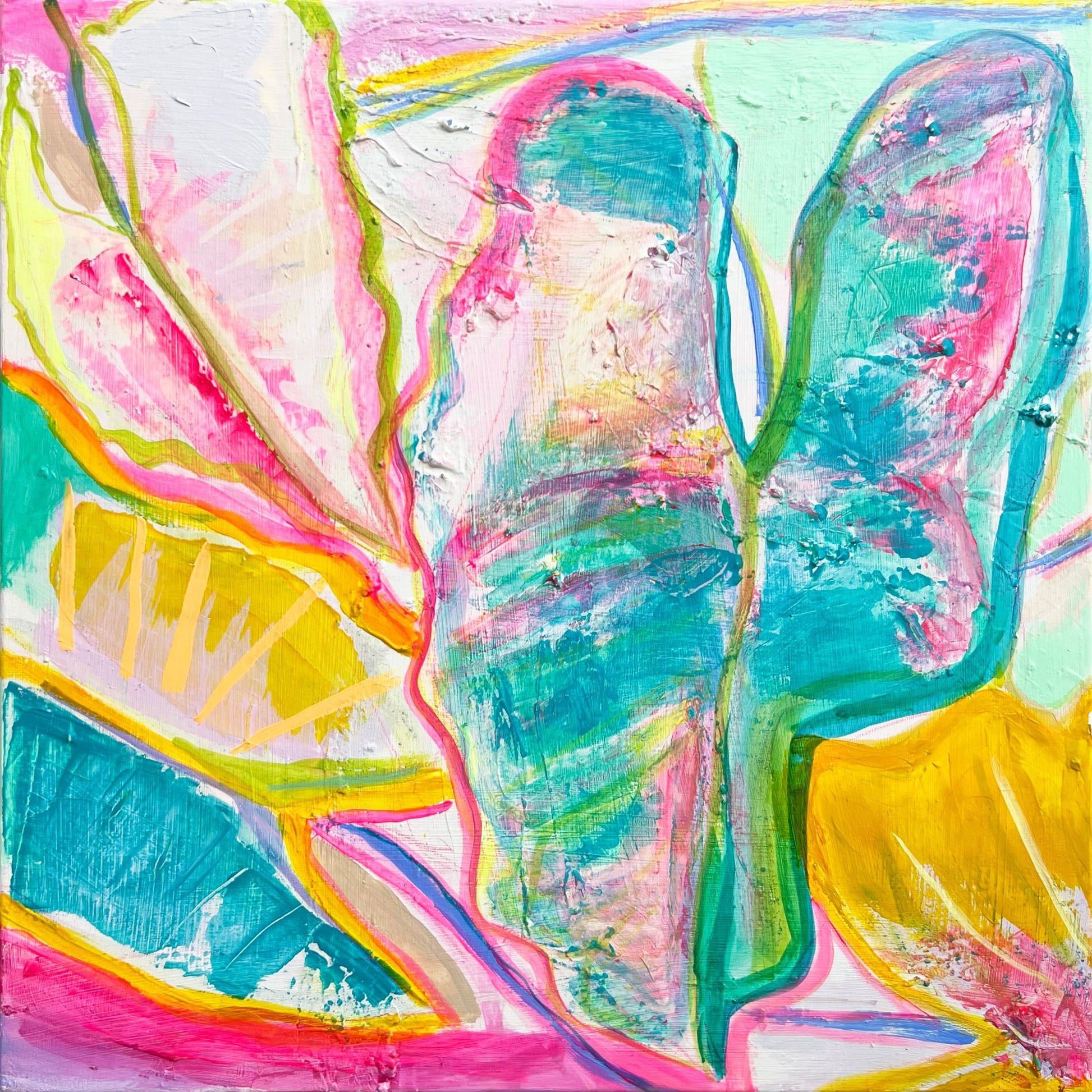 'Rainbow Alocasia Leaves I'  41cm x 41cm - Kathryn Sillince Artist