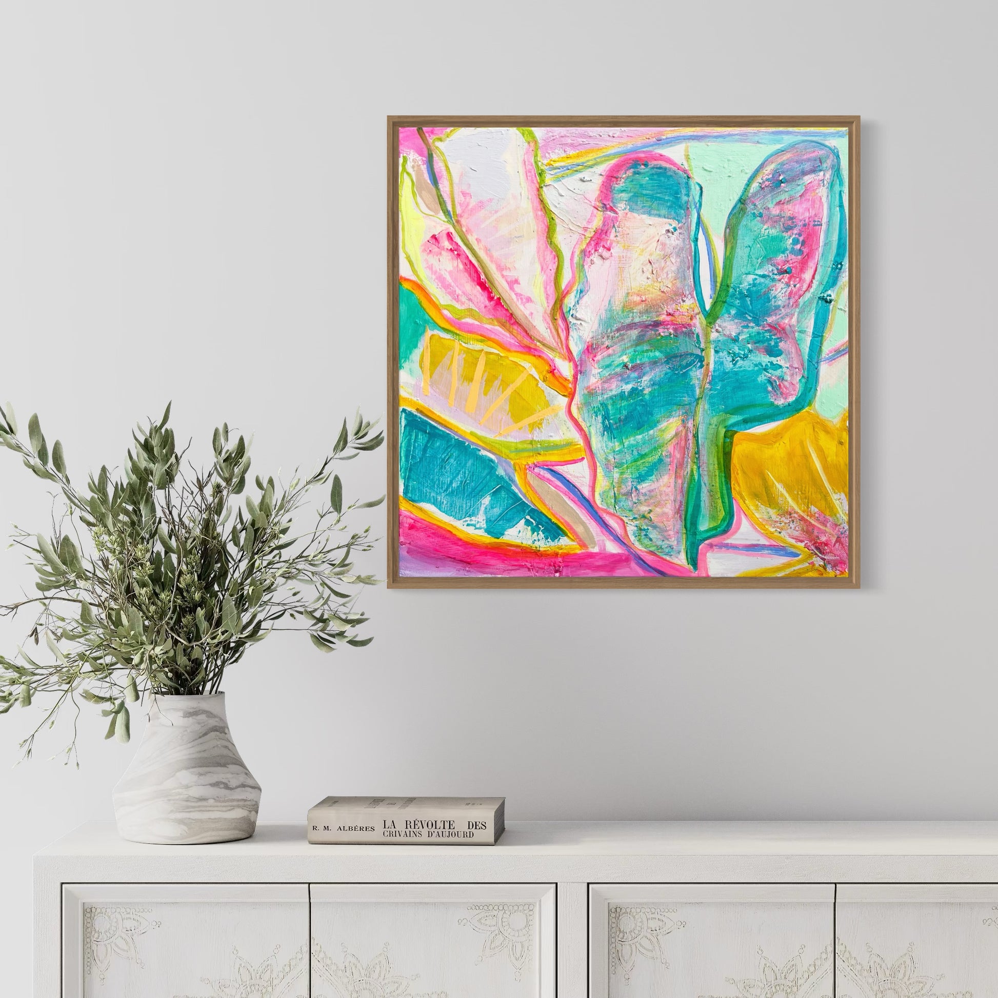 'Rainbow Alocasia Leaves I'  41cm x 41cm - Kathryn Sillince Artist