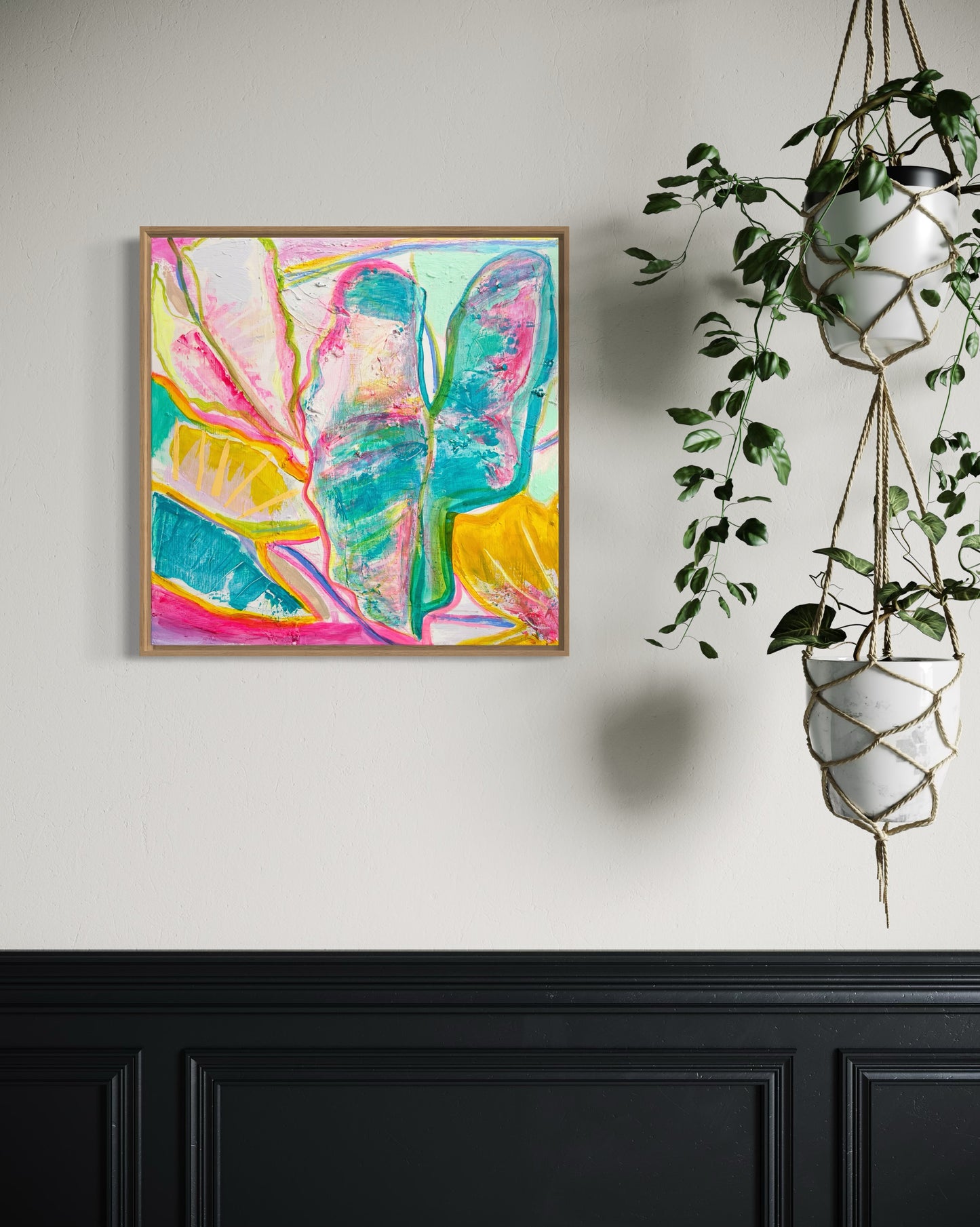 'Rainbow Alocasia Leaves I'  41cm x 41cm - Kathryn Sillince Artist