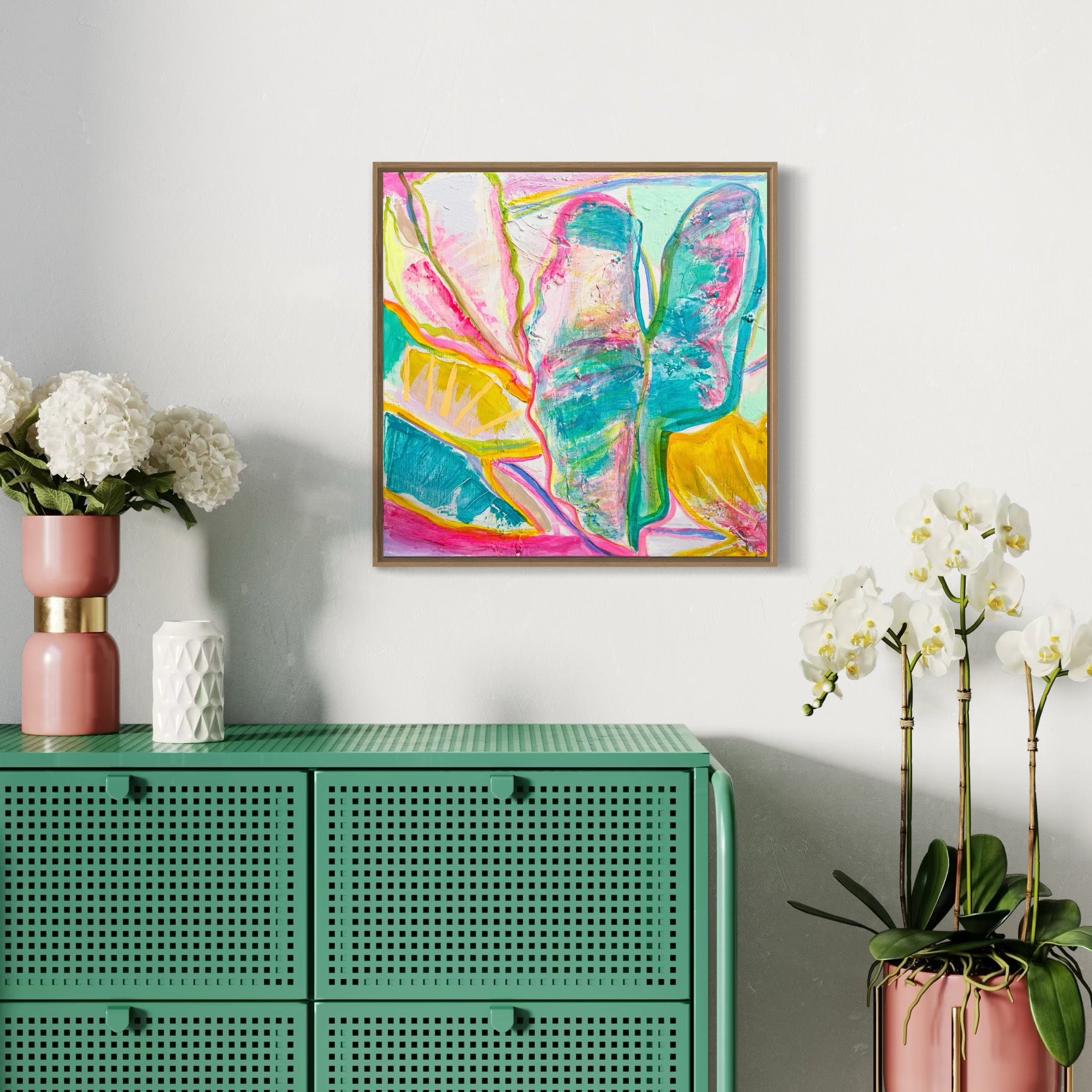 'Rainbow Alocasia Leaves I'  41cm x 41cm - Kathryn Sillince Artist