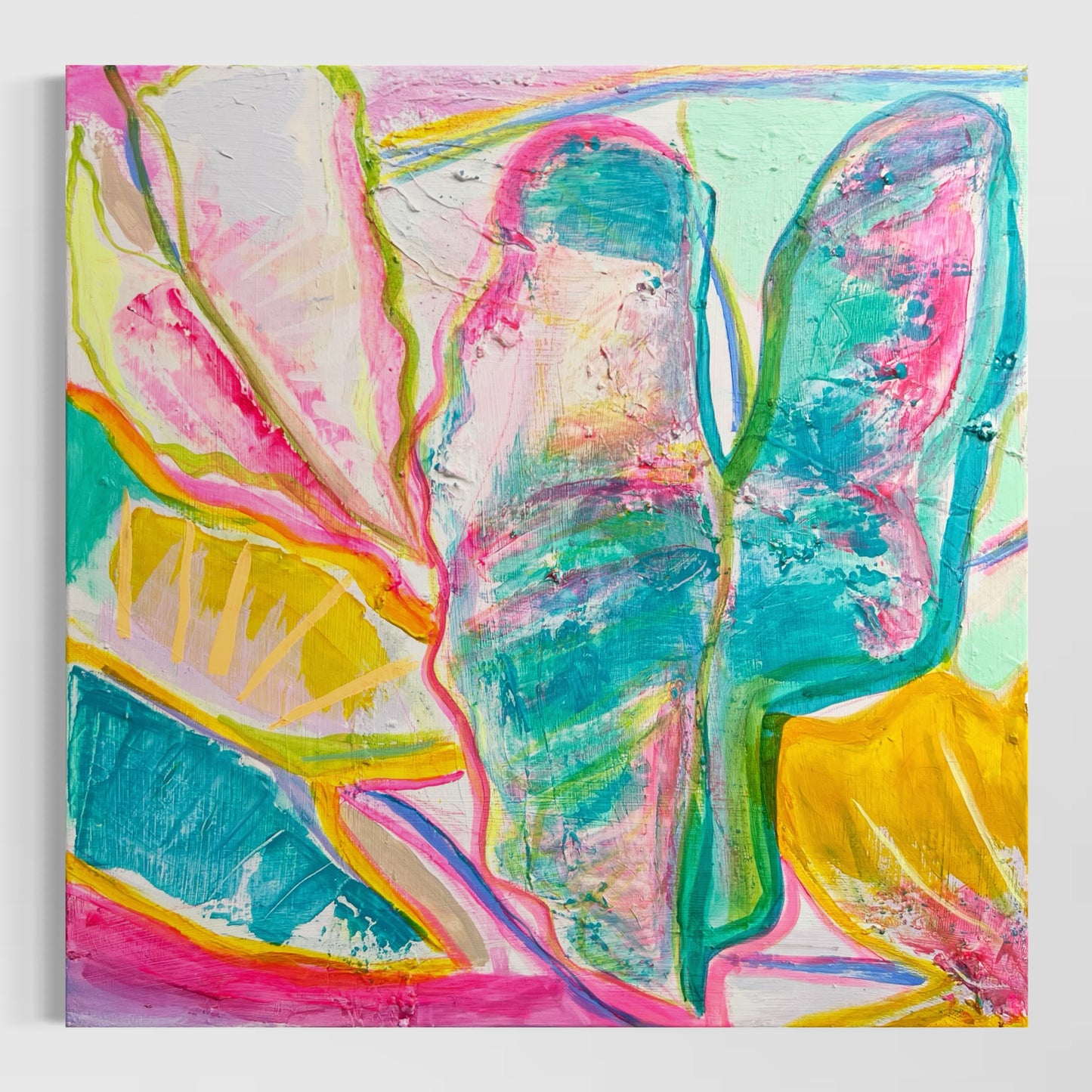 'Rainbow Alocasia Leaves I'  41cm x 41cm - Kathryn Sillince Artist