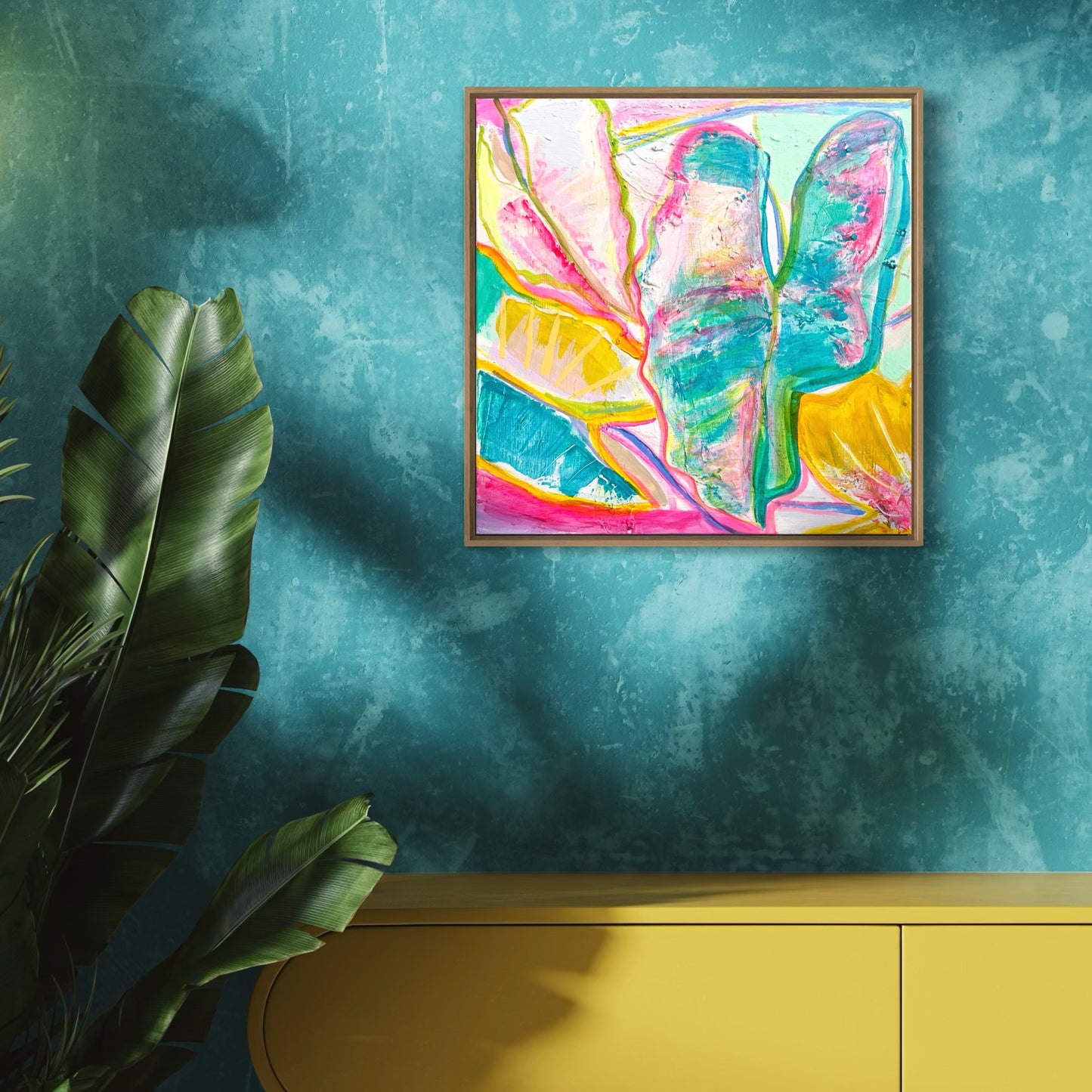'Rainbow Alocasia Leaves I'  41cm x 41cm - Kathryn Sillince Artist
