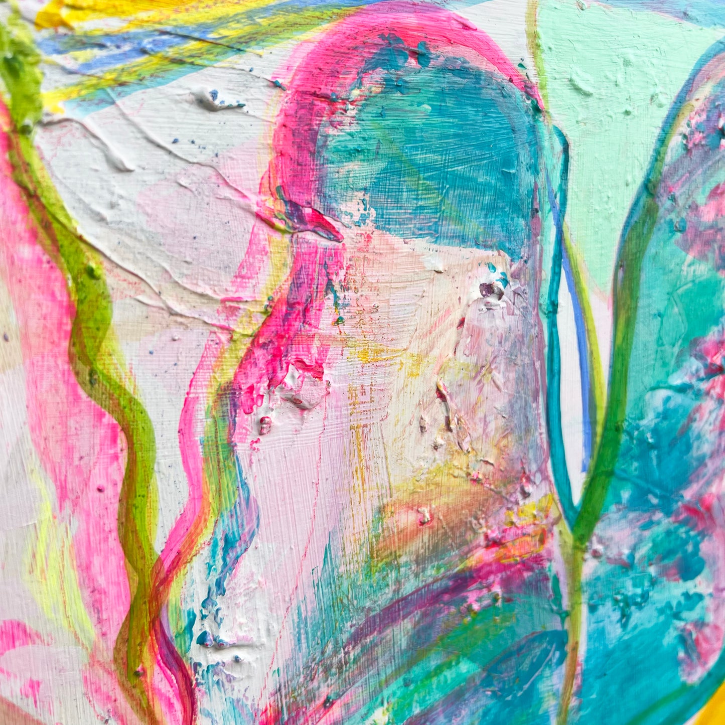 'Rainbow Alocasia Leaves I'  41cm x 41cm - Kathryn Sillince Artist