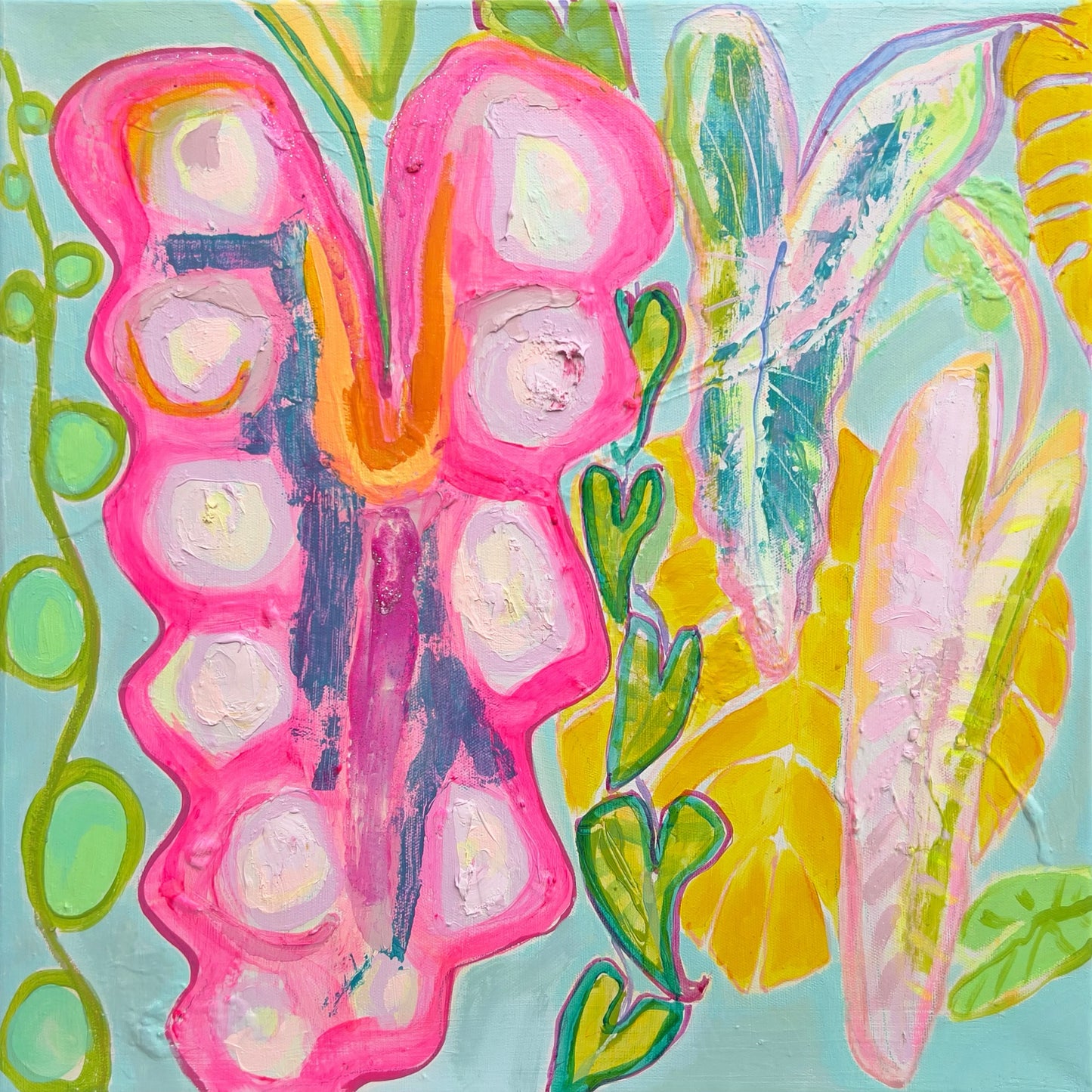 'Rainbow Alocasia Leaves II'  45cm x 45cm - Kathryn Sillince Artist