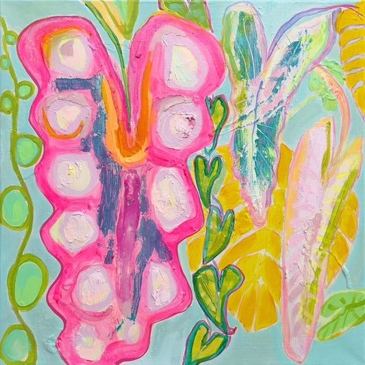 'Rainbow Alocasia Leaves II'  45cm x 45cm - Kathryn Sillince Artist