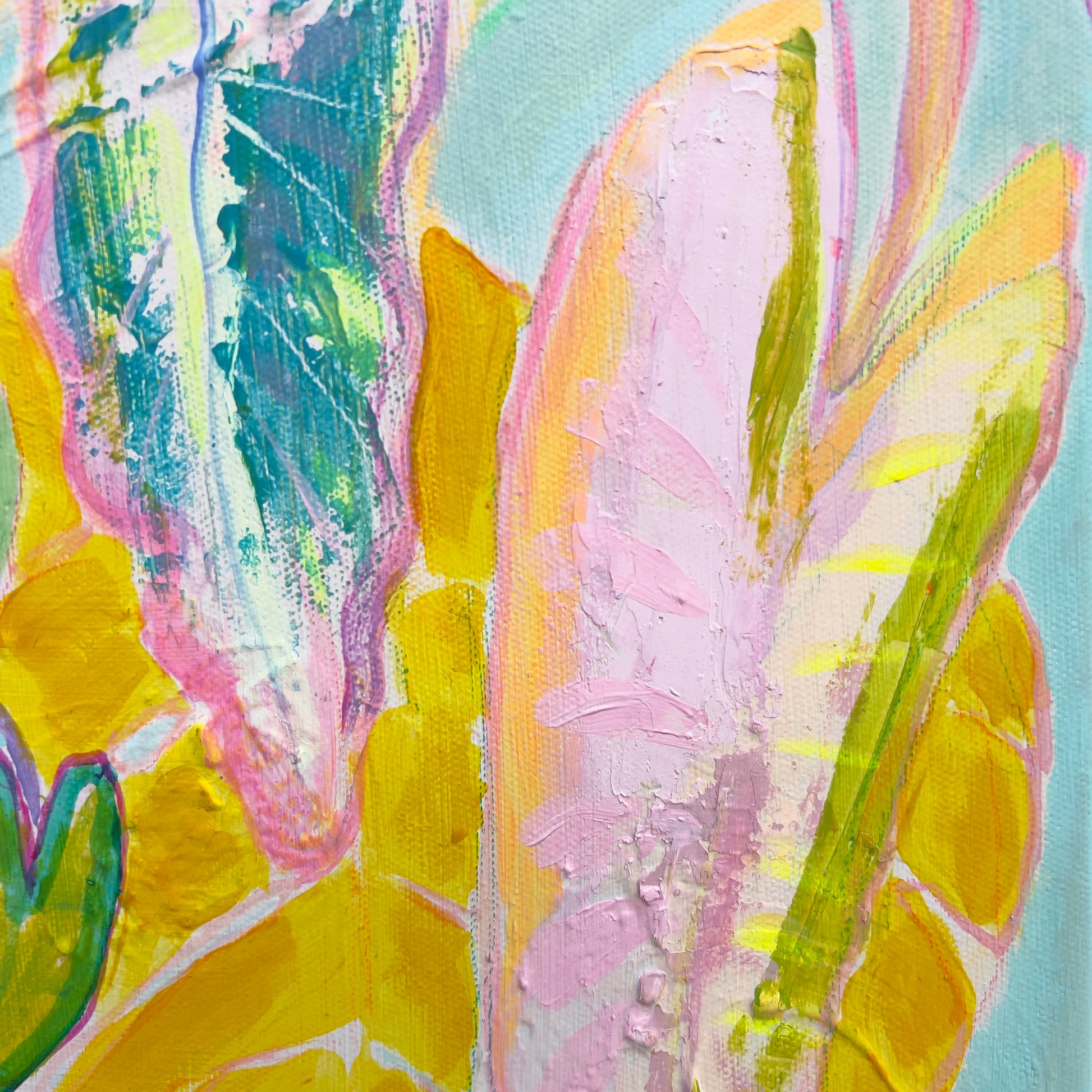 'Rainbow Alocasia Leaves II'  45cm x 45cm - Kathryn Sillince Artist